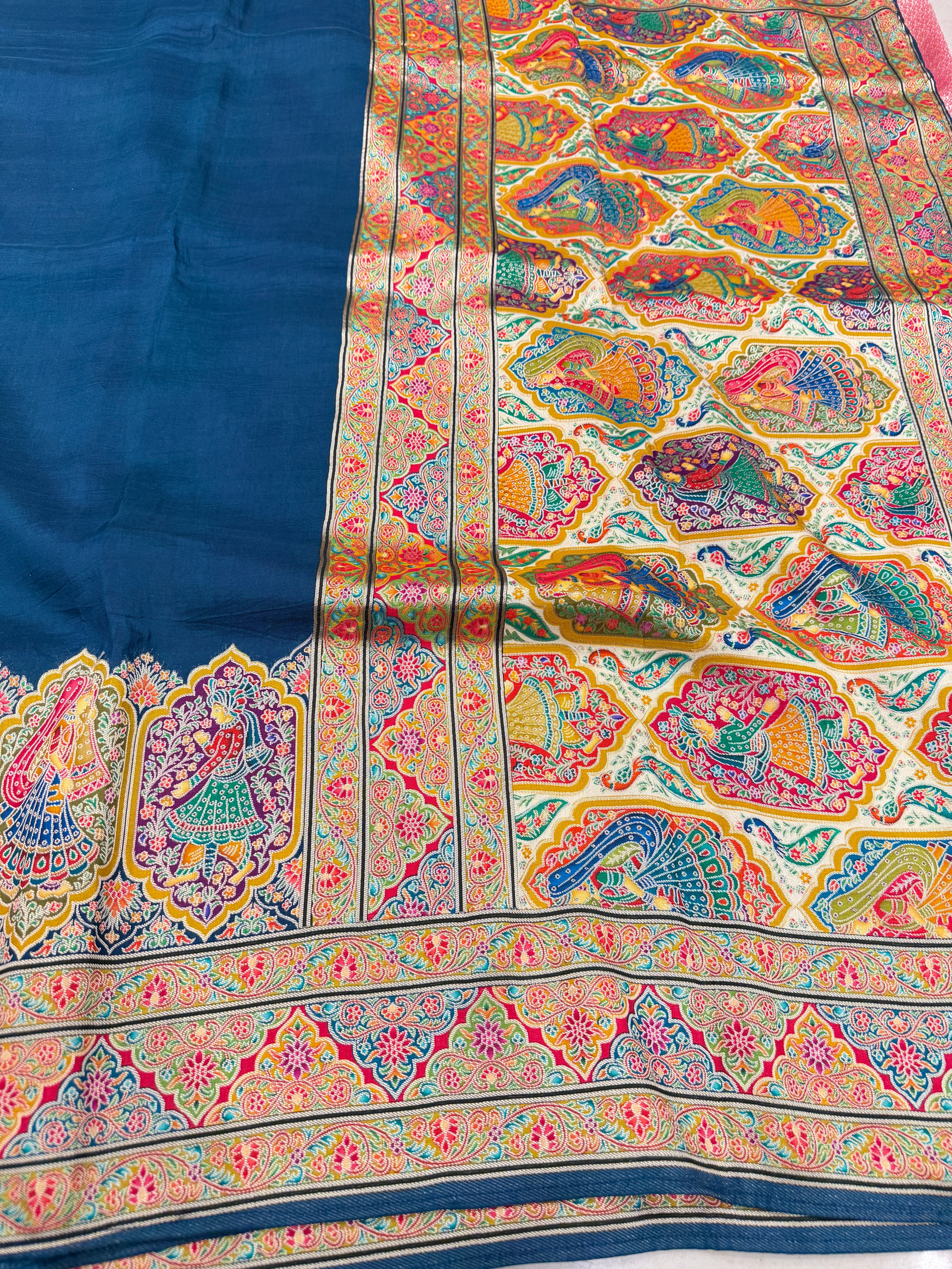 Blue Gala Weaved Pashmina Style Multi Colour Saree