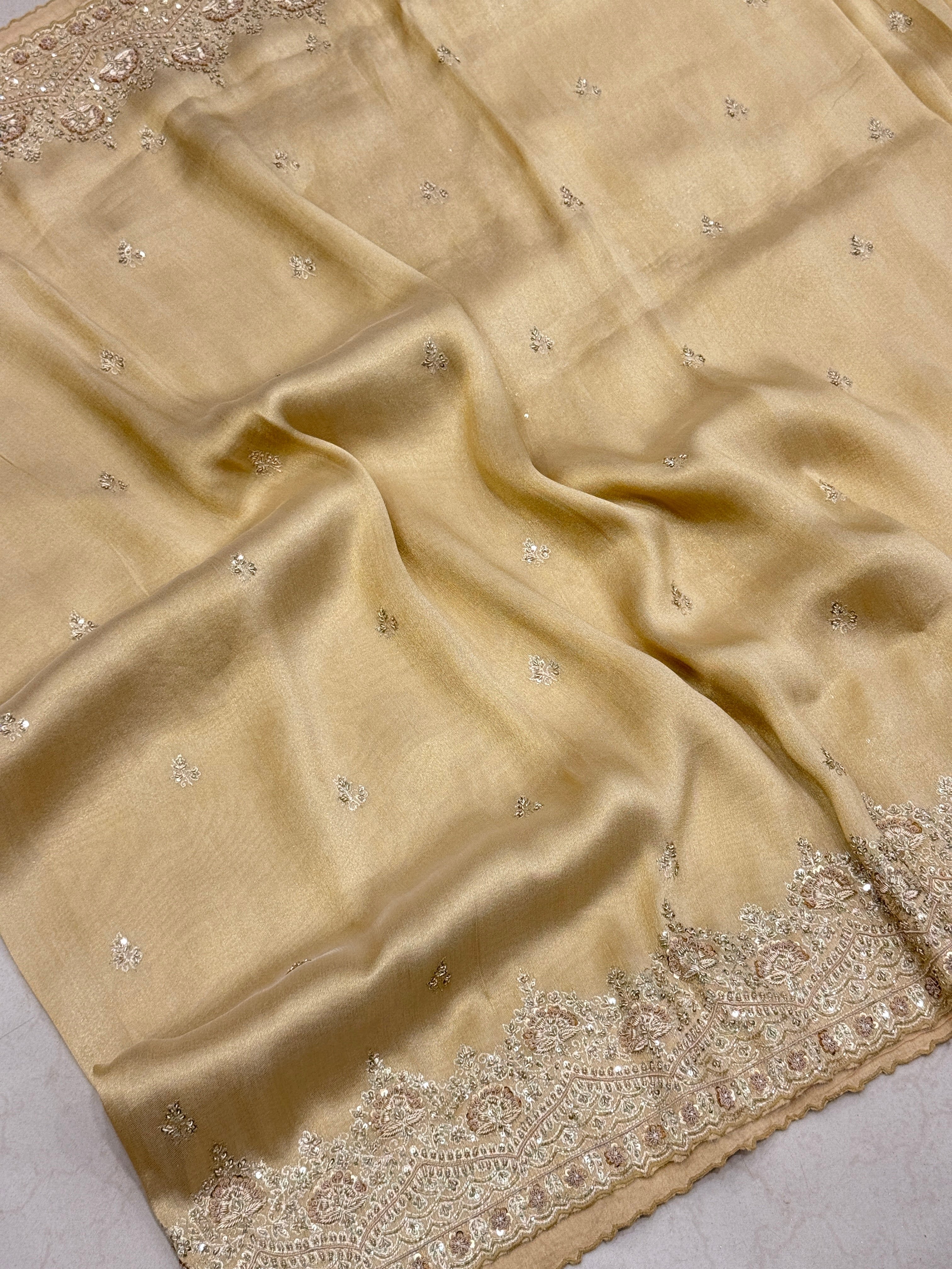 Pure Tissue Zardosi Hand Embroidery Border Saree