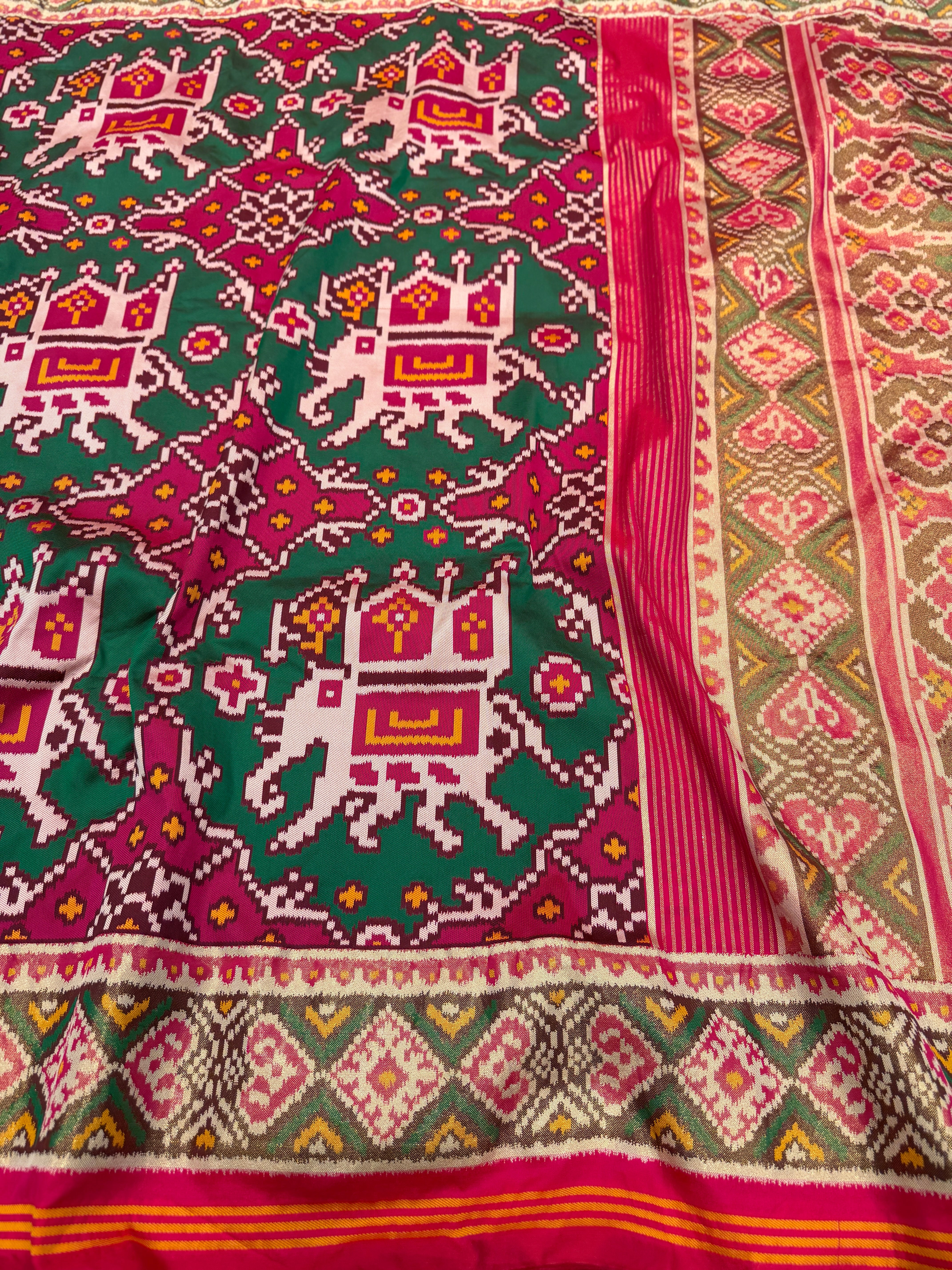 Maroon Rani Chabdi Elephant Semi Silk Weaved Patan Patola Saree