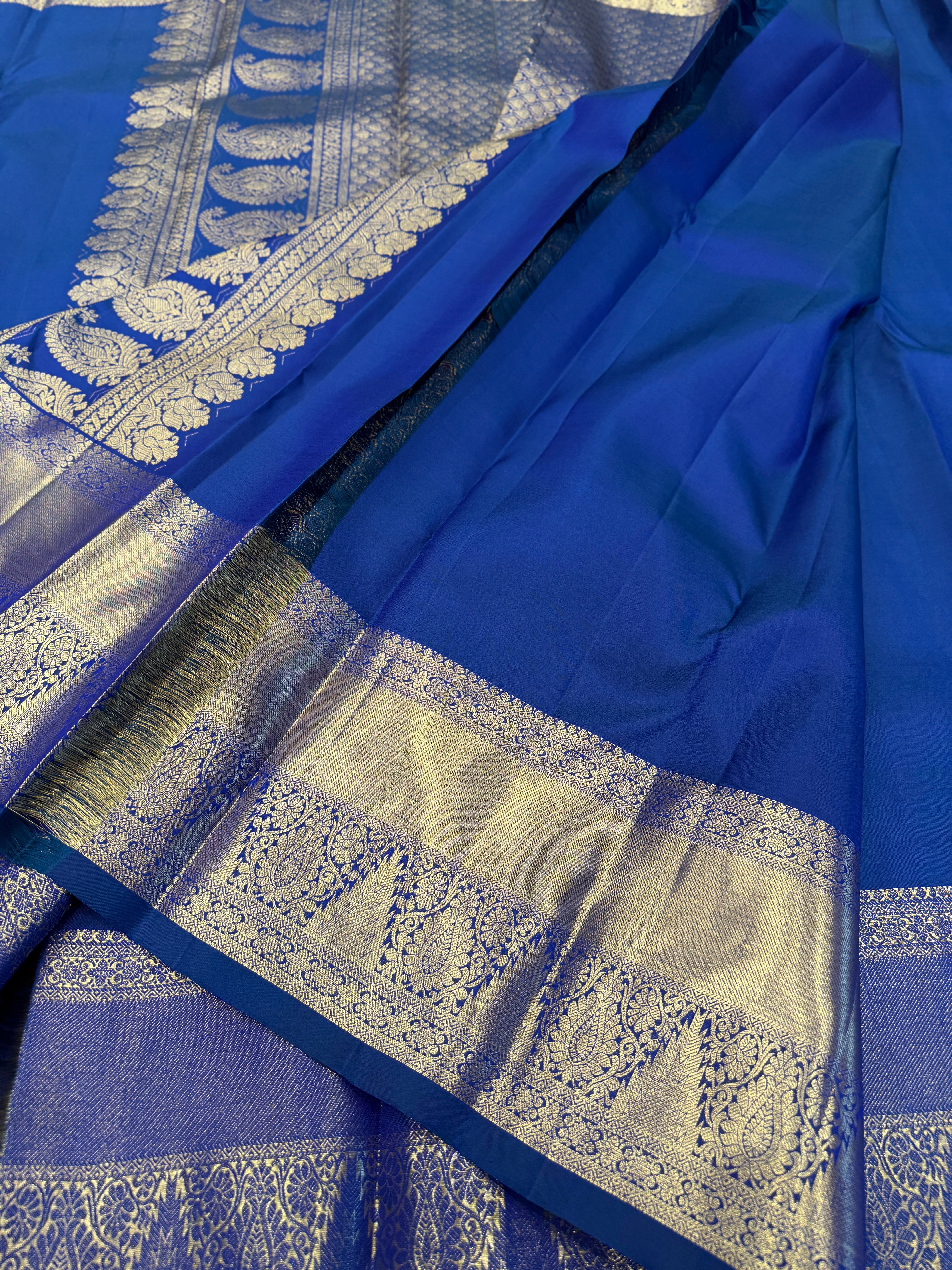 Royal Blue Peacock Motif Handloom Pure Silk Kanjivaram Saree