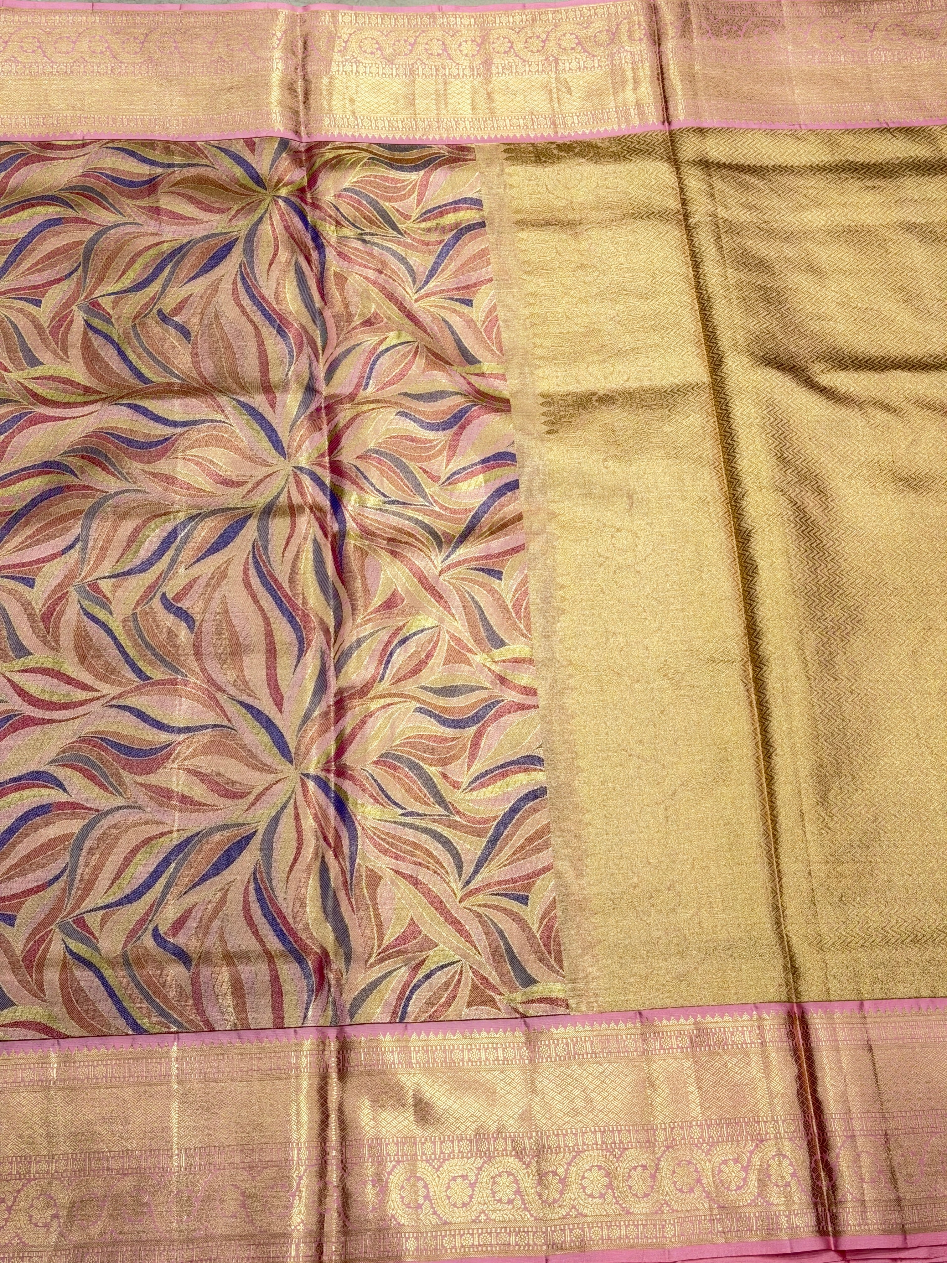 Pink Meenakari Contemporary Handloom Kanjivaram Tissue Silk Saree
