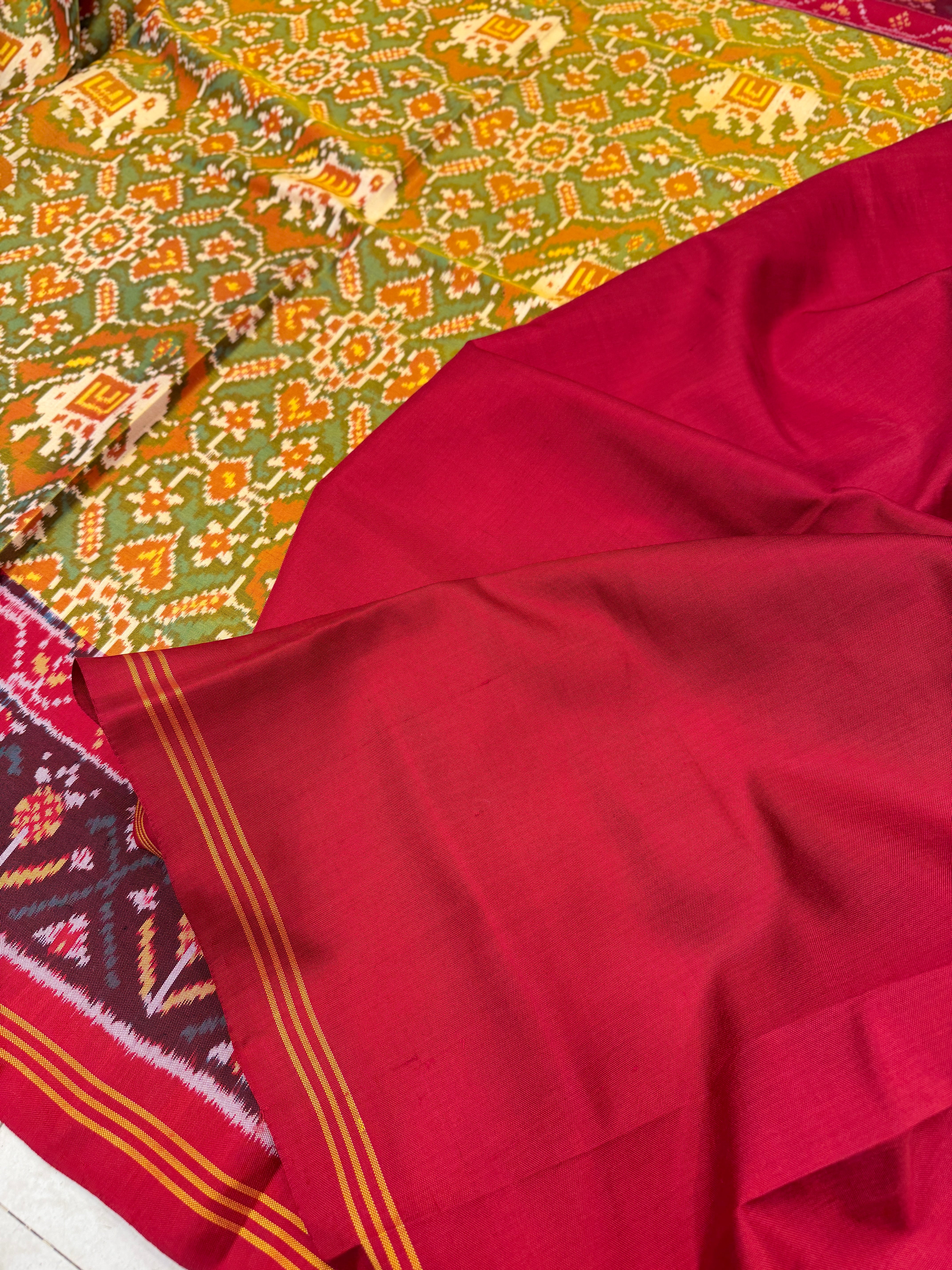 Yellow Red Navratna With Elephant Motifs Patan Patola Handloom Saree