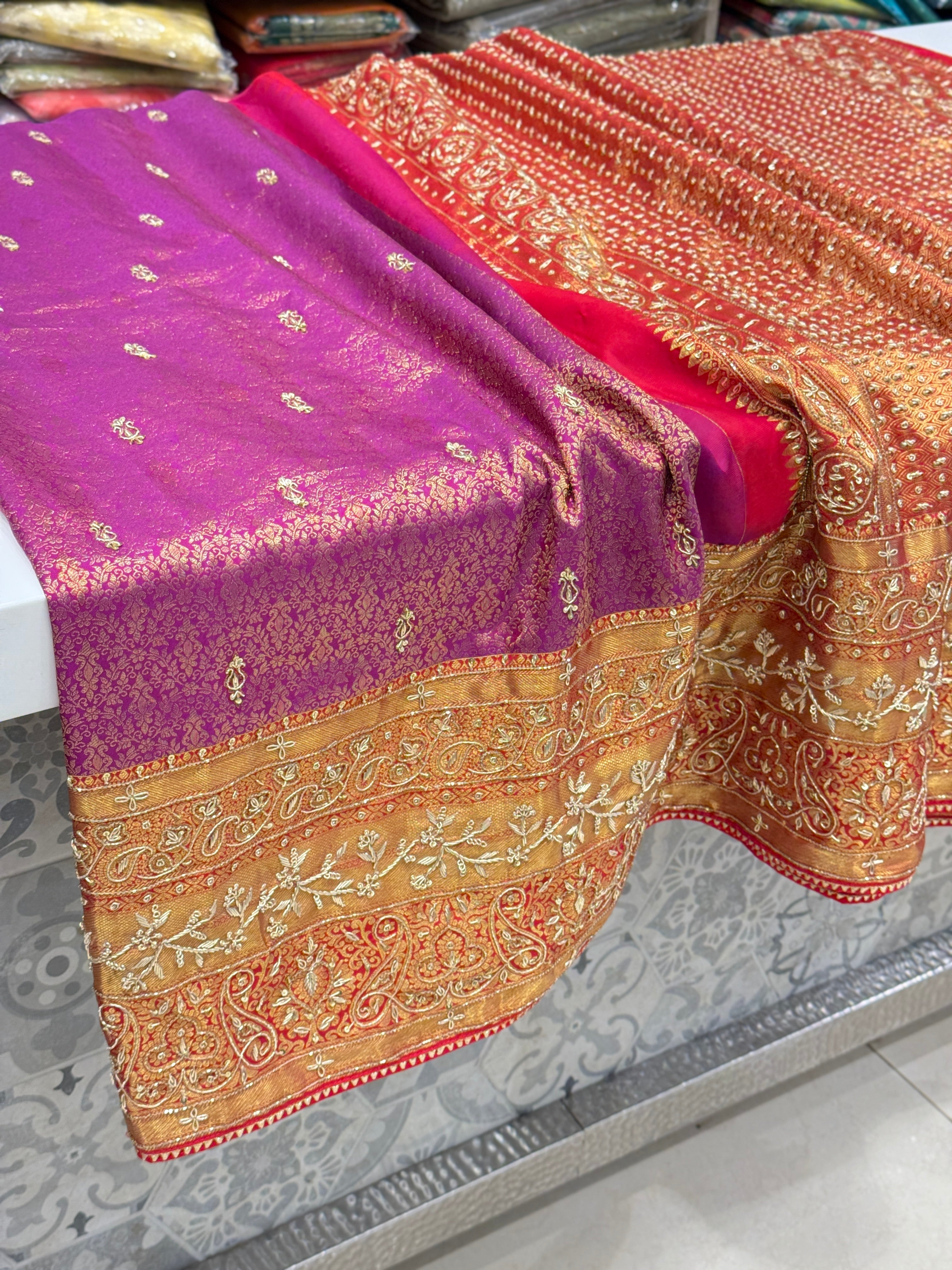Wine Kanjivaram Hand Embroidery Saree