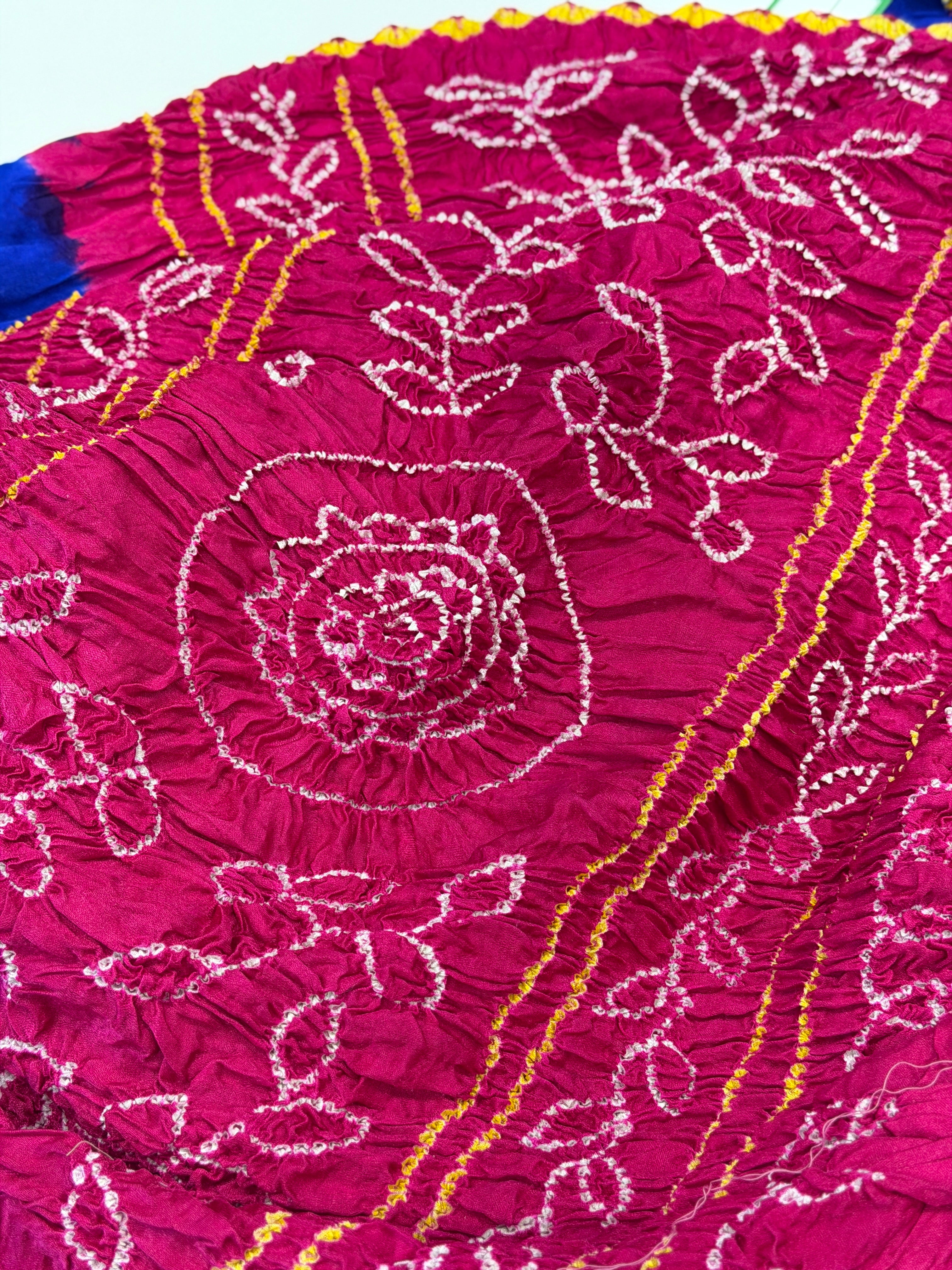 Blue Rani Rasmandal Pure Gajji Silk Rai Bandhej Hand Made Saree