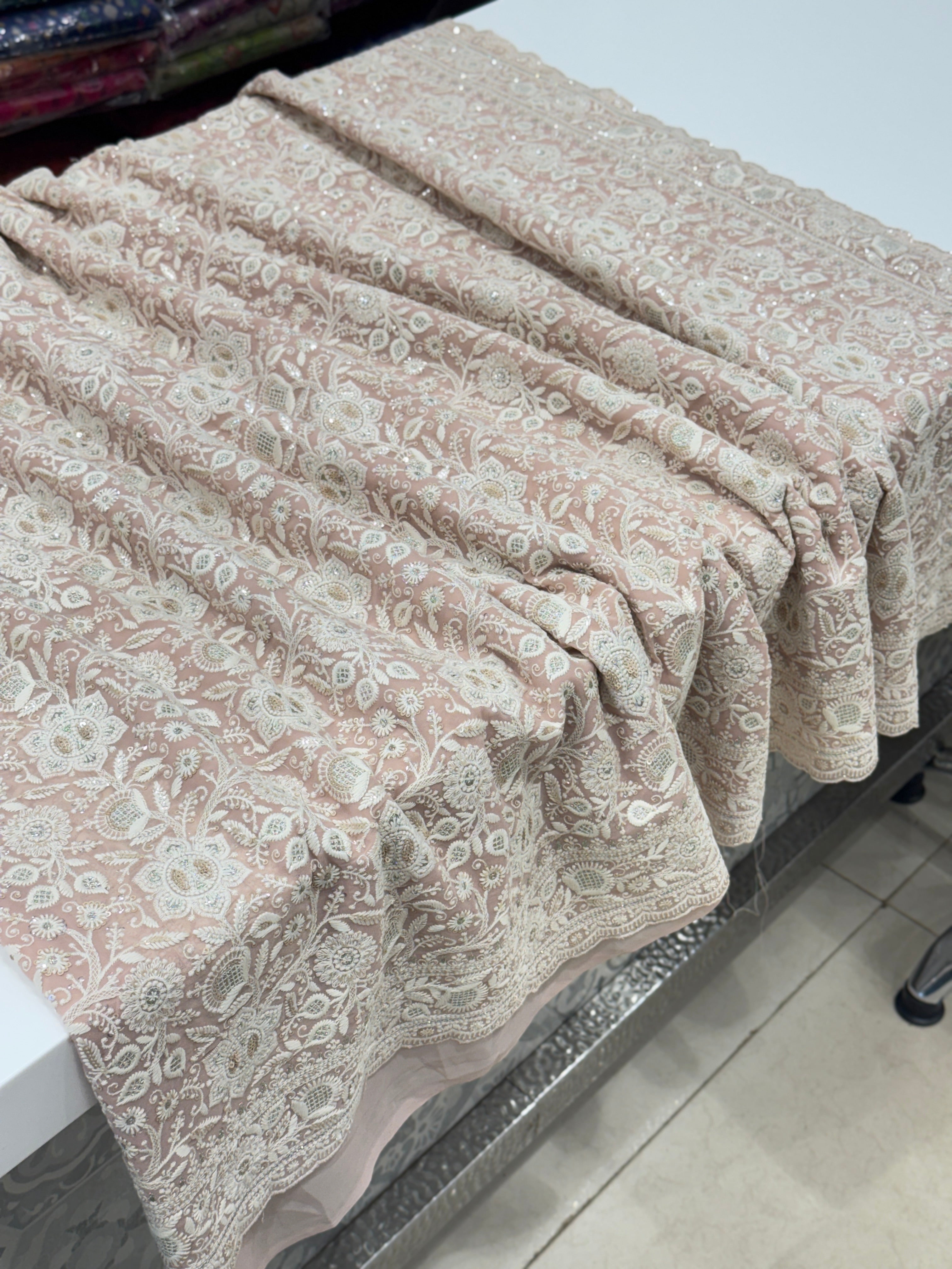 Nude Pink Chikankari Small Scallop Design Saree