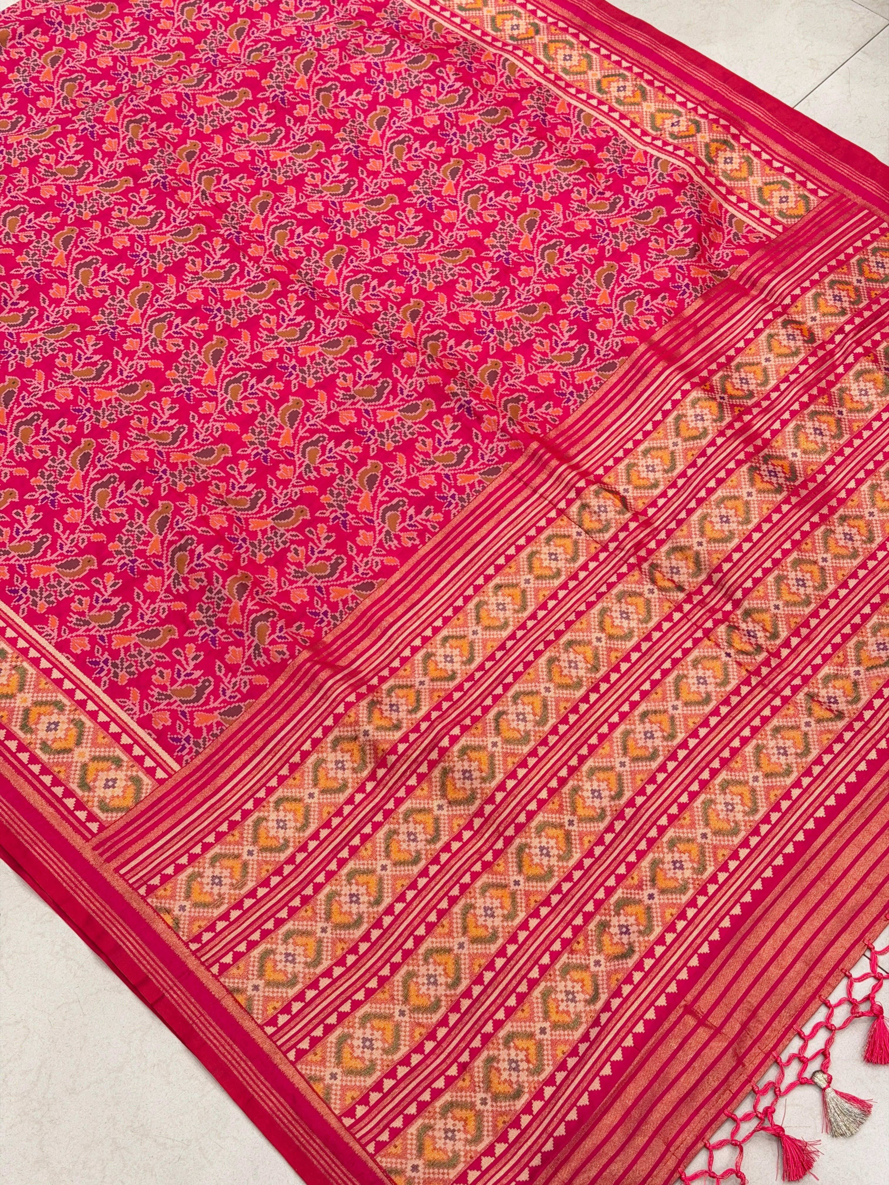Rani Pink Popat Bhat Semi Silk Weaved Patan Patola Saree