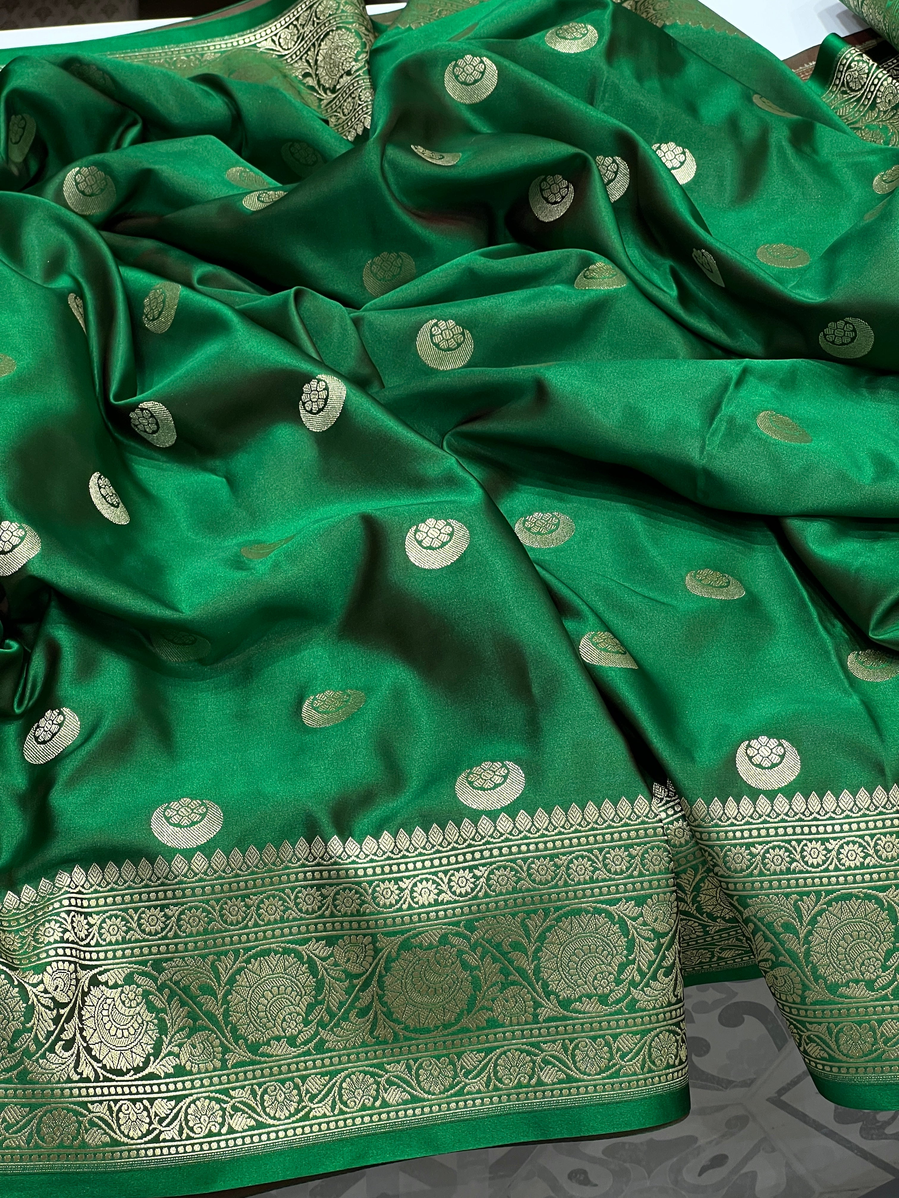 Bottle Green Banarasi Chand Butta Saree