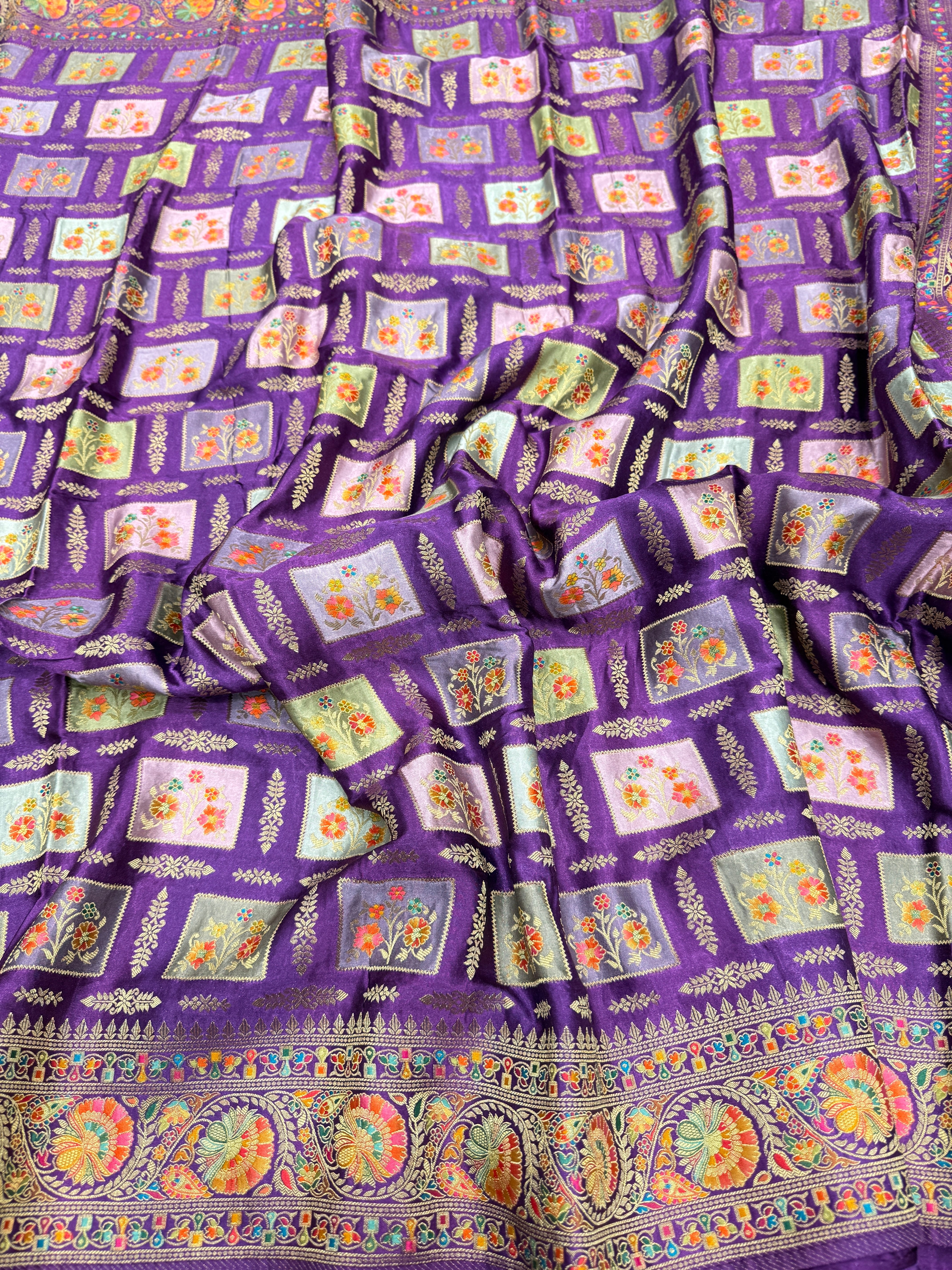Violet Box Check Banarasi Modal Satin Rangkat Saree