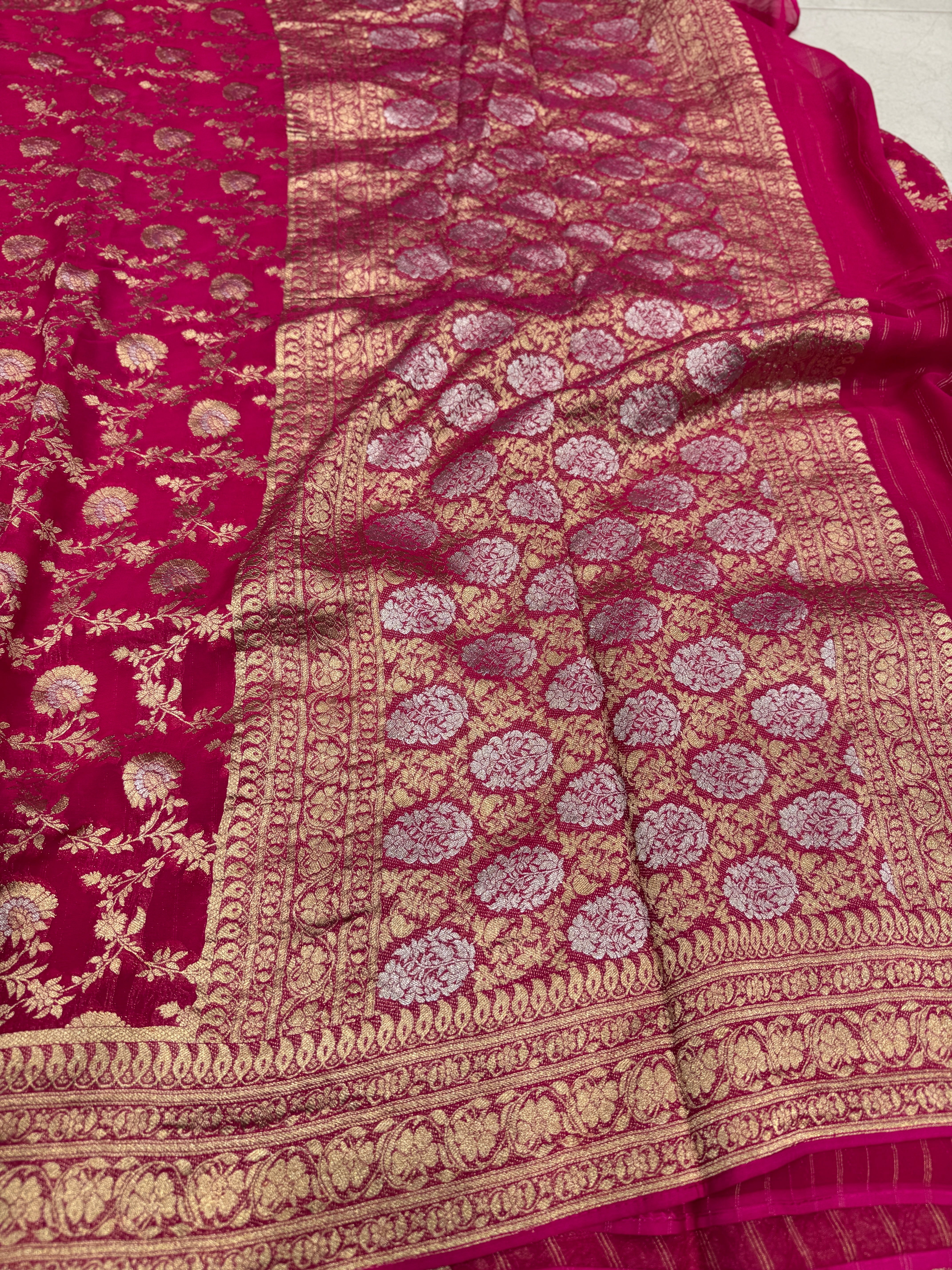 Rani Banarasi Georgette Golden Jaal Saree