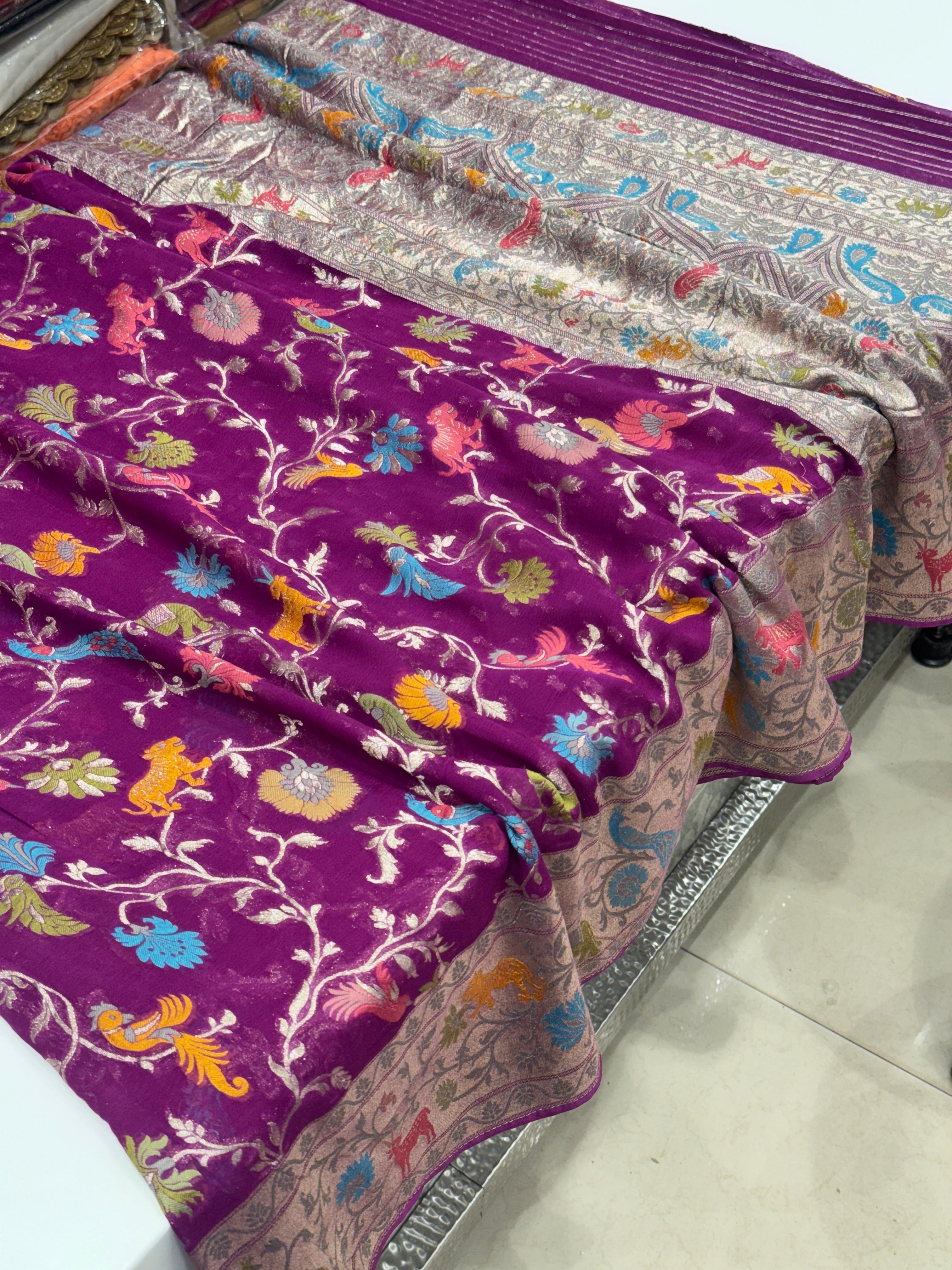 Cross Wine Shikara Banarasi Khaddi Georgette Saree