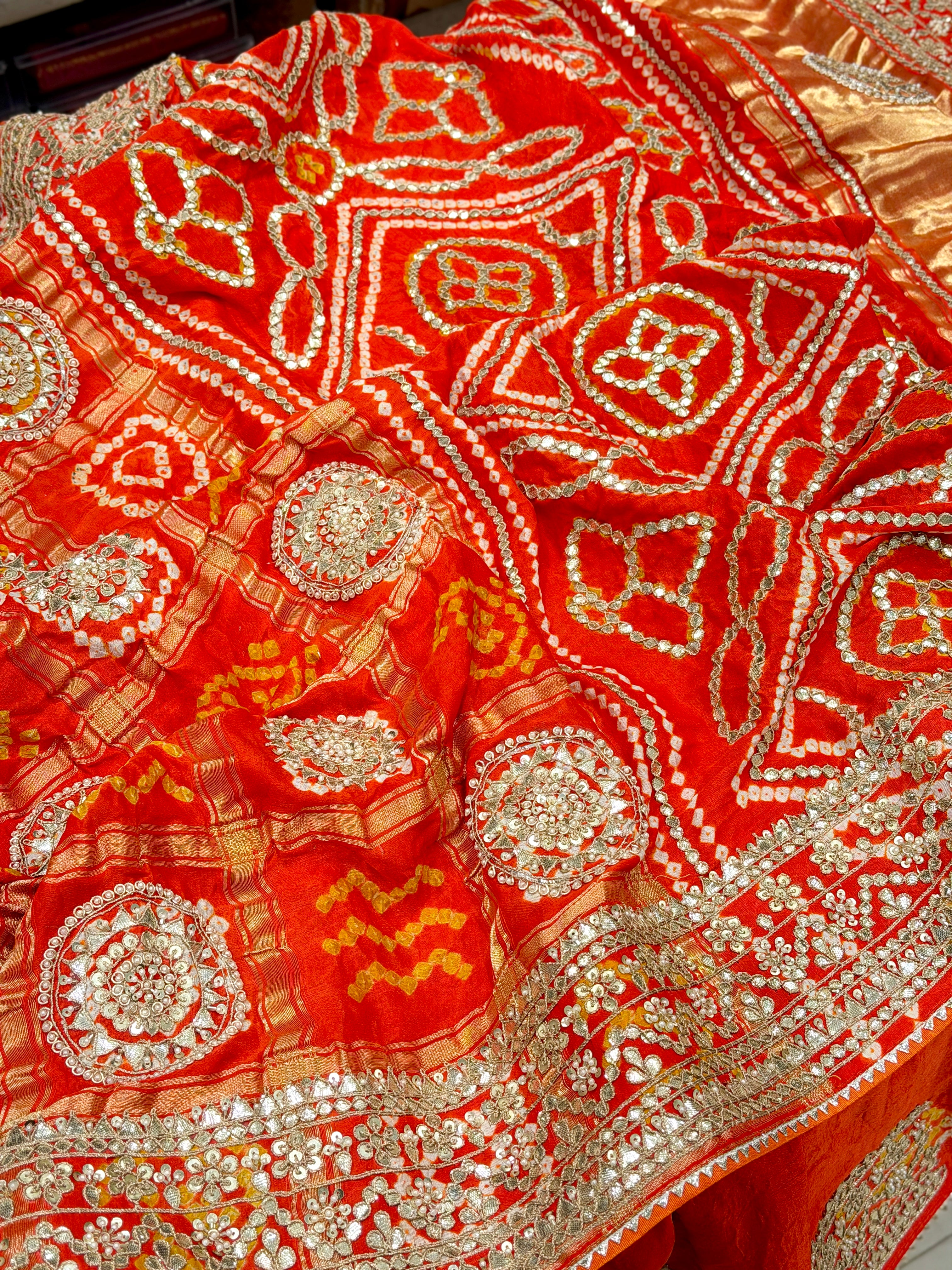 Orange Gajji Silk Dolly Jain Inspired Marodi Gotapatti Hand Embroidery Saree