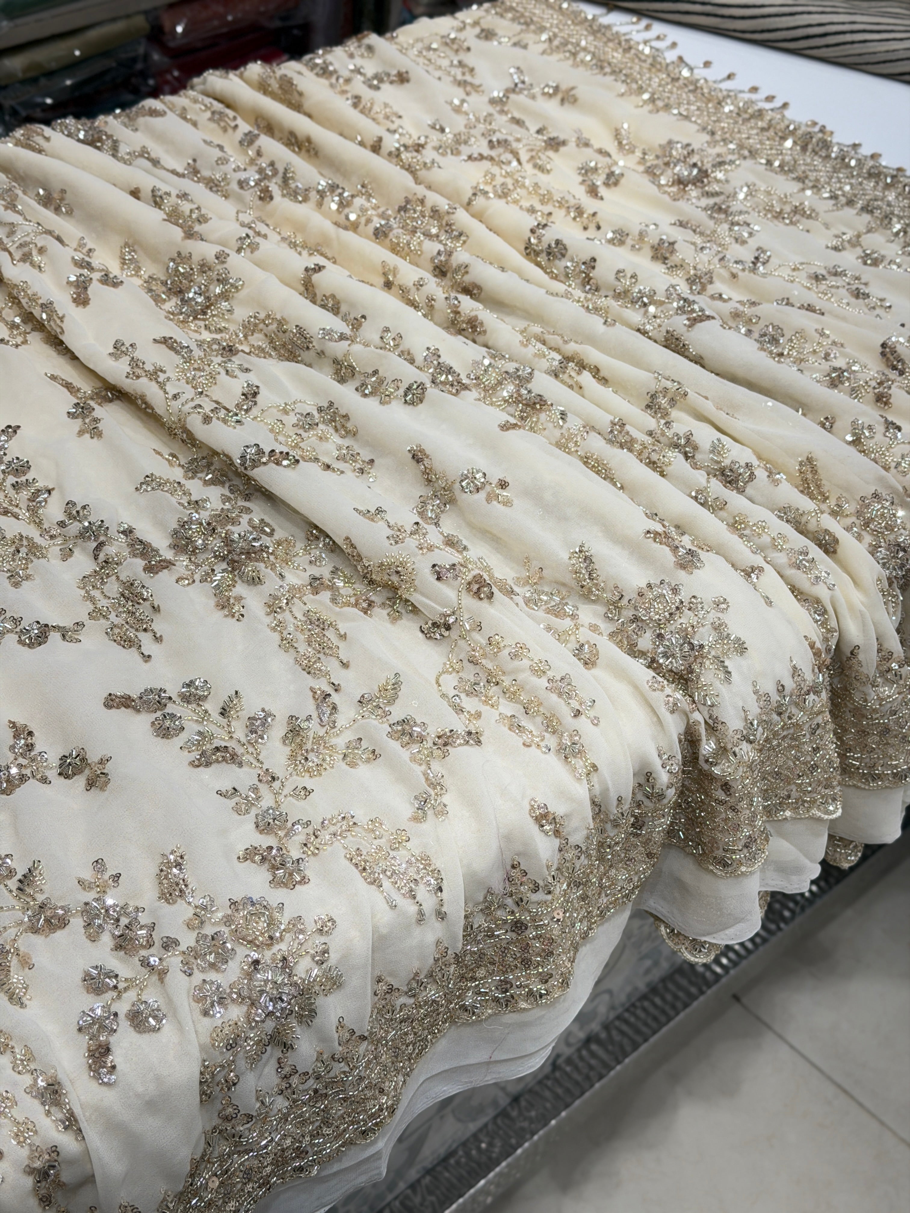 Moti White Manish Malhotra Inspired Georgette Moti Sequin Jaal Saree