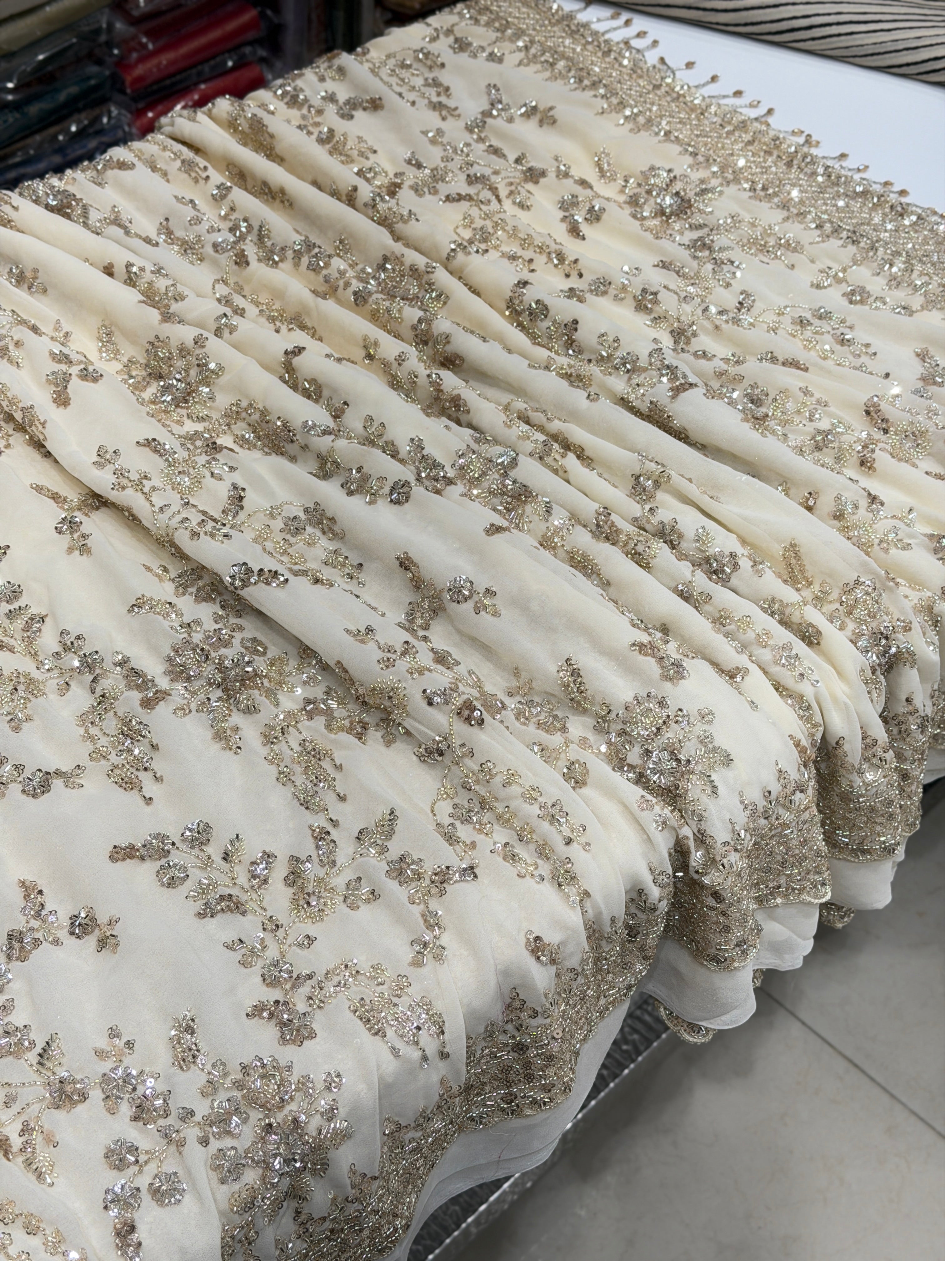 Moti White Manish Malhotra Inspired Georgette Moti Sequin Jaal Saree