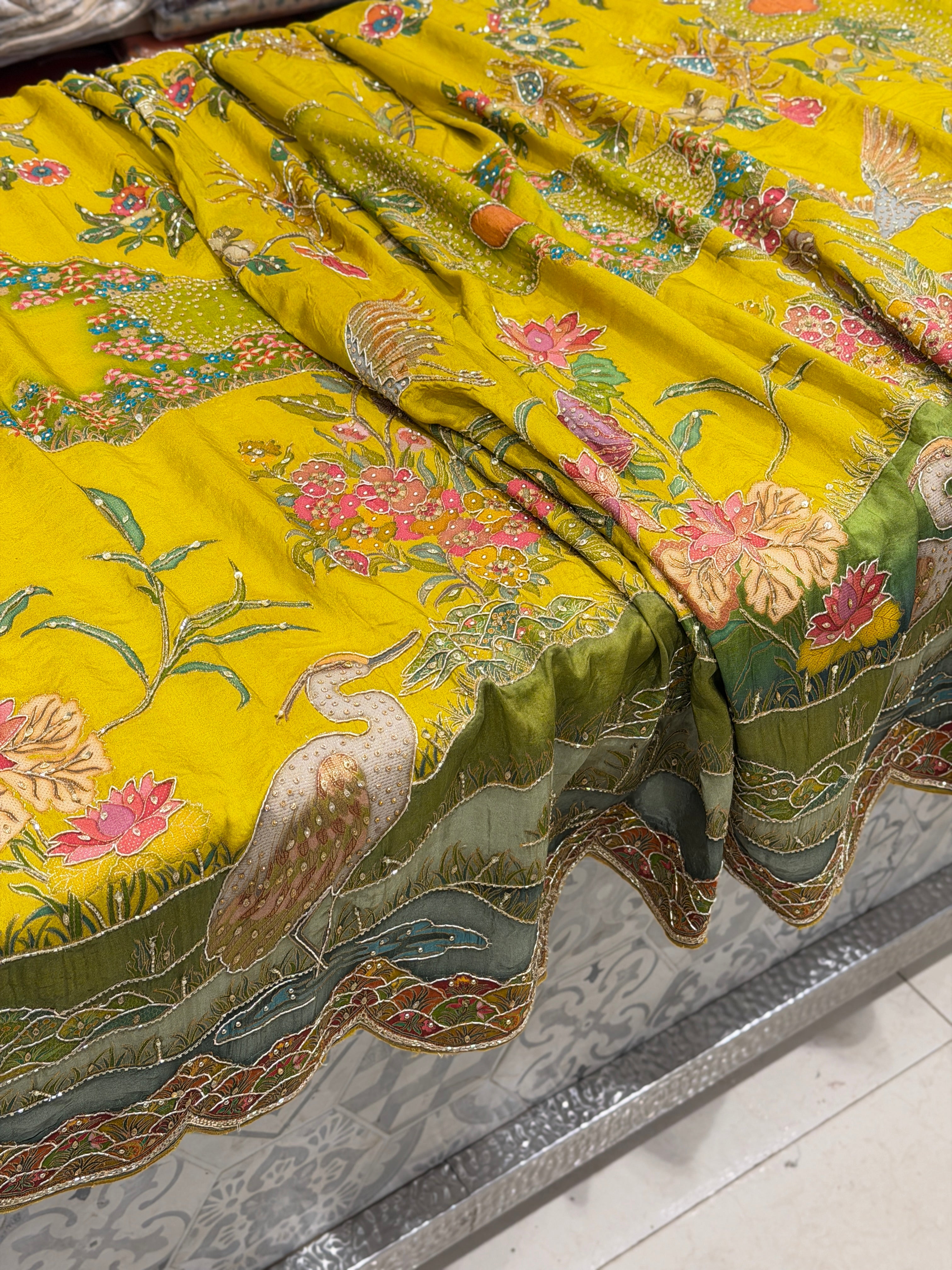 Yellow Munga Canvas Hand Embroidery Saree