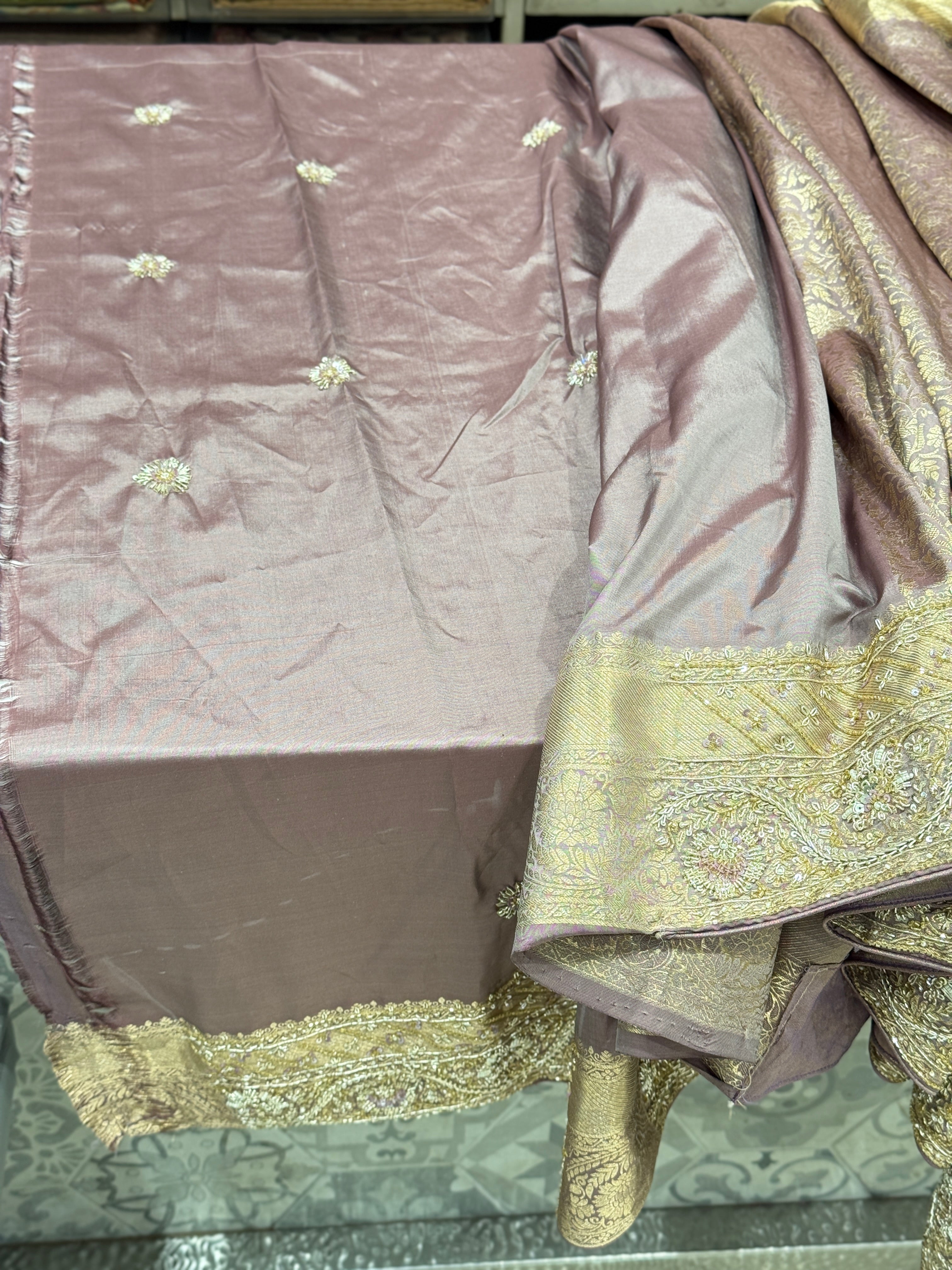 Lilac Kanjivaram Silk Zardosi Resham Hand Embroidery Saree
