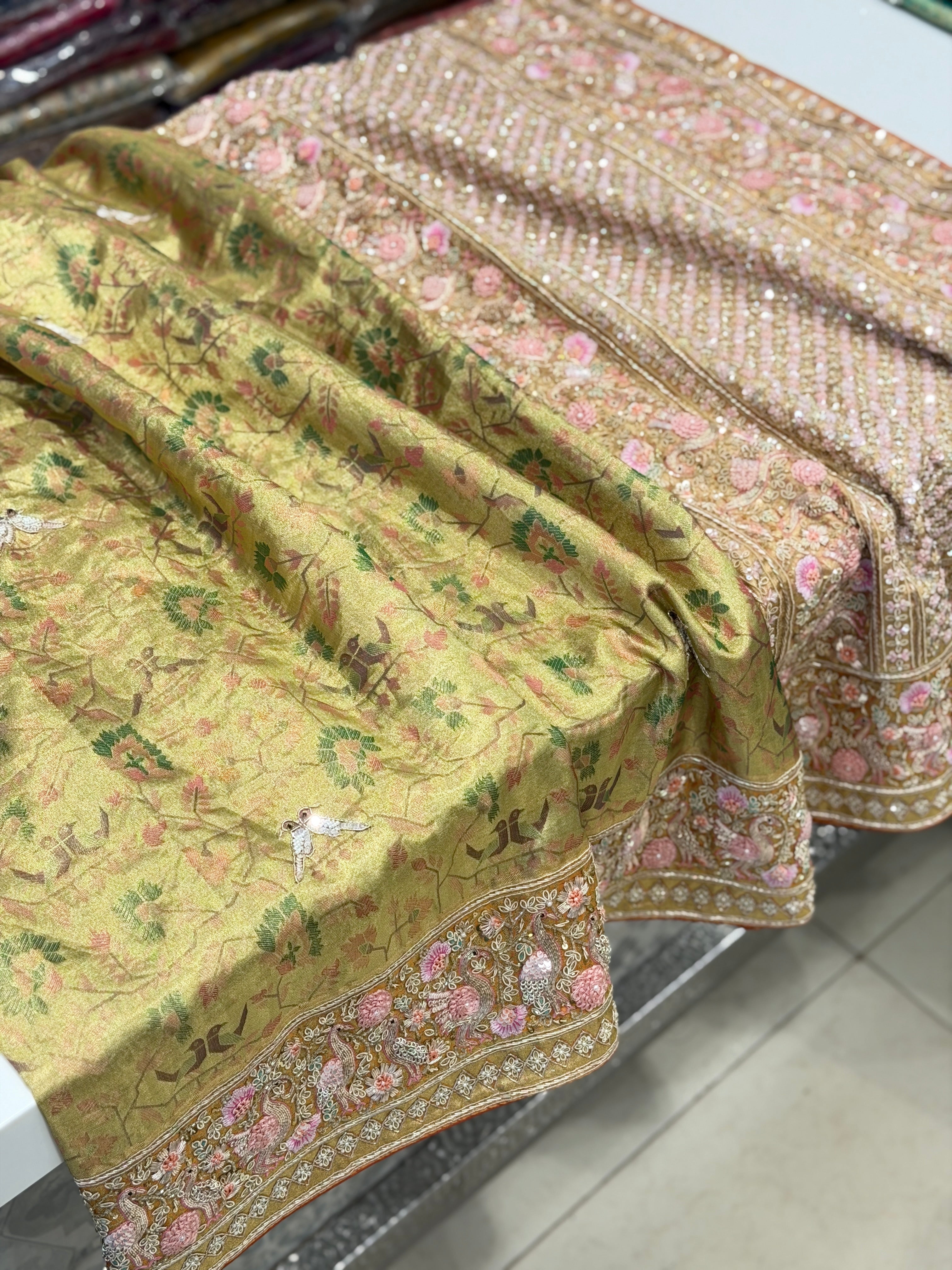 Pista Green Paithani Kanjivaram Luxury Zardosi Resham Hand Embroidery Saree