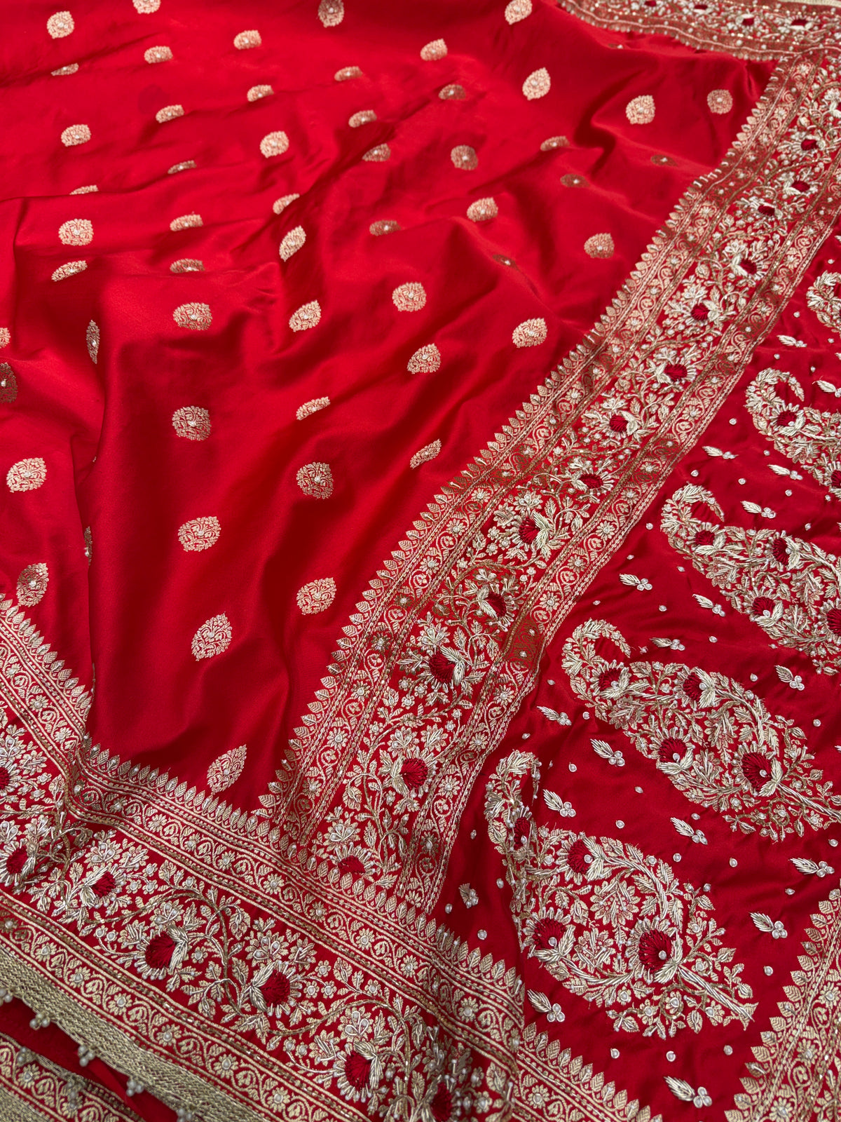 Red Banarasi Silk Butti Resham Hand Embroidery Saree