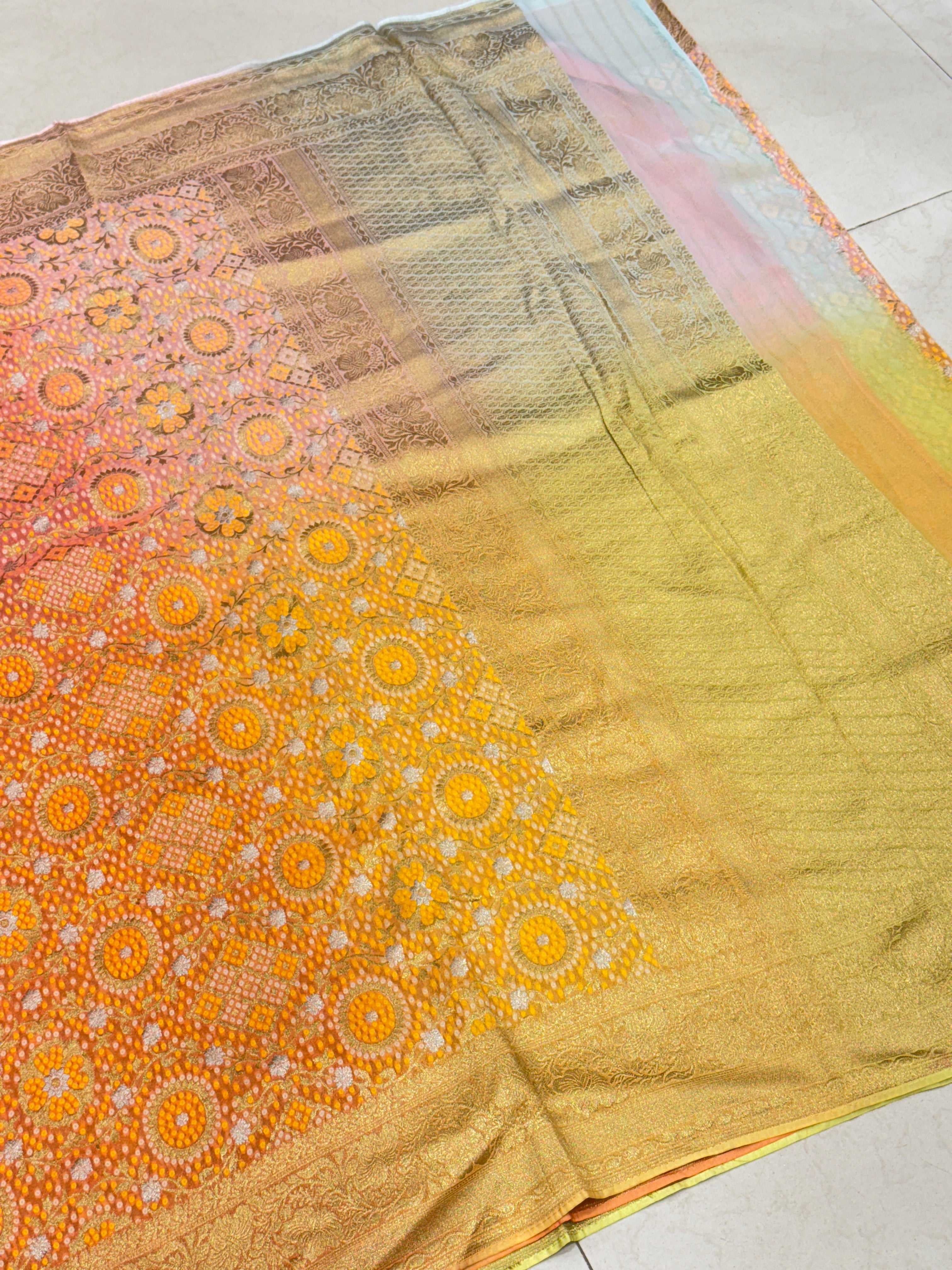 Six Shade Woven Bandhej Georgette Banarasi Saree