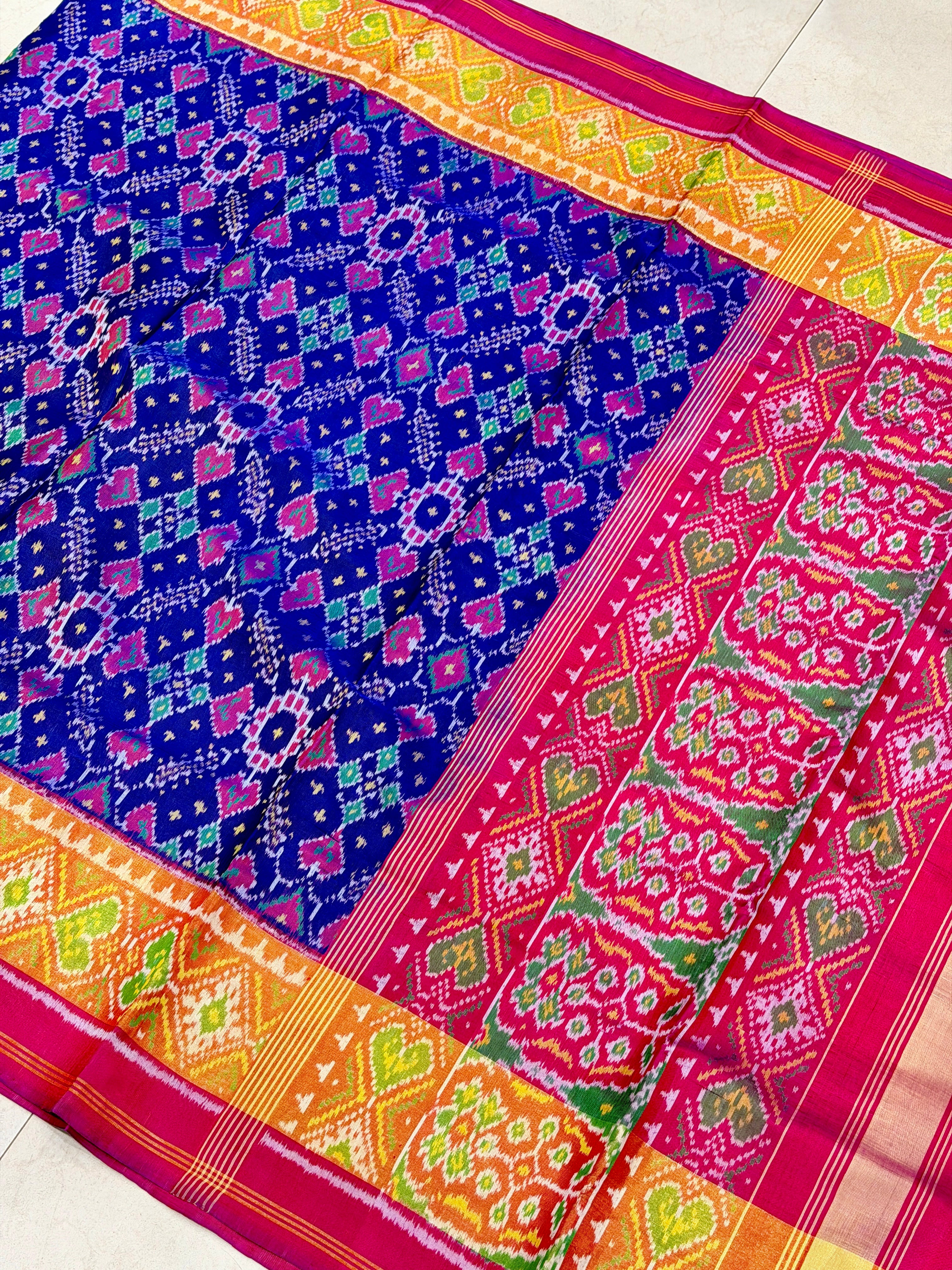 Blue Ratan Chowk Pure Silk Handloom Patola Saree