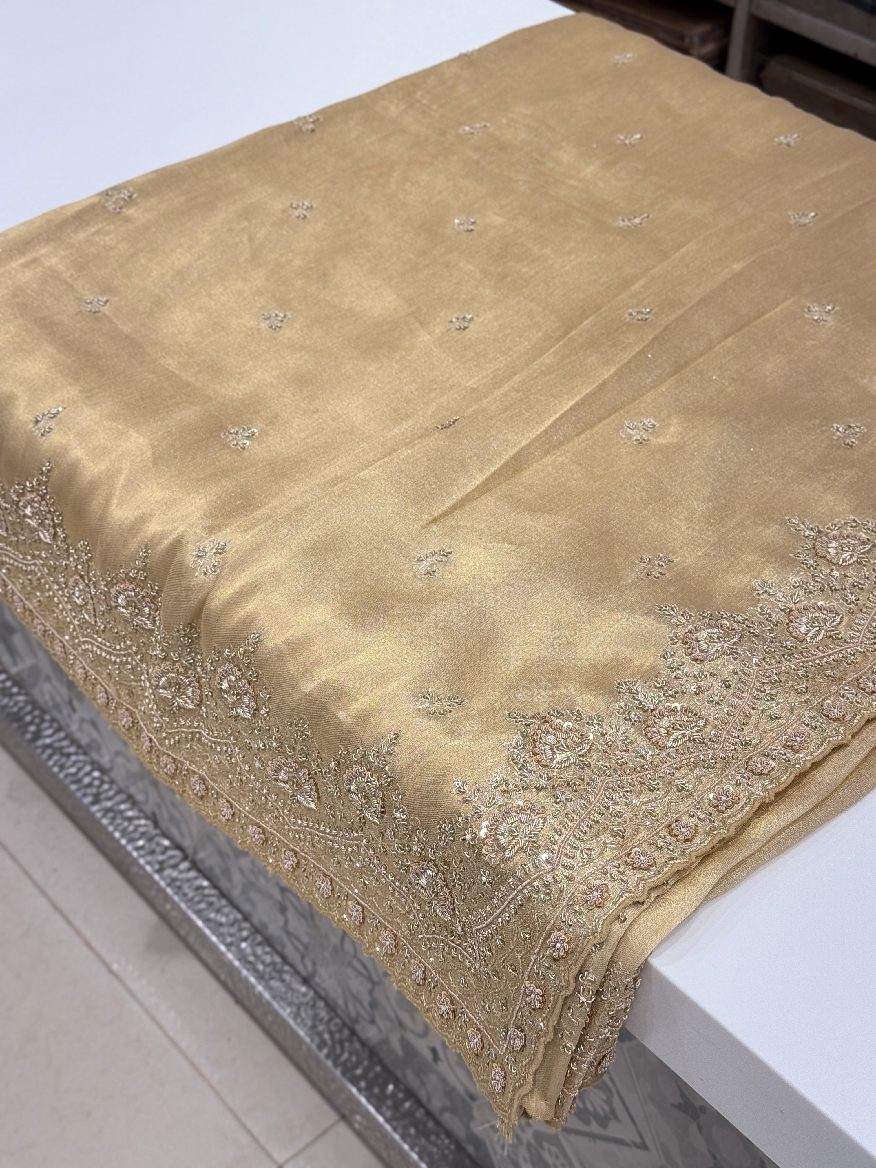Pure Tissue Zardosi Hand Embroidery Border Saree