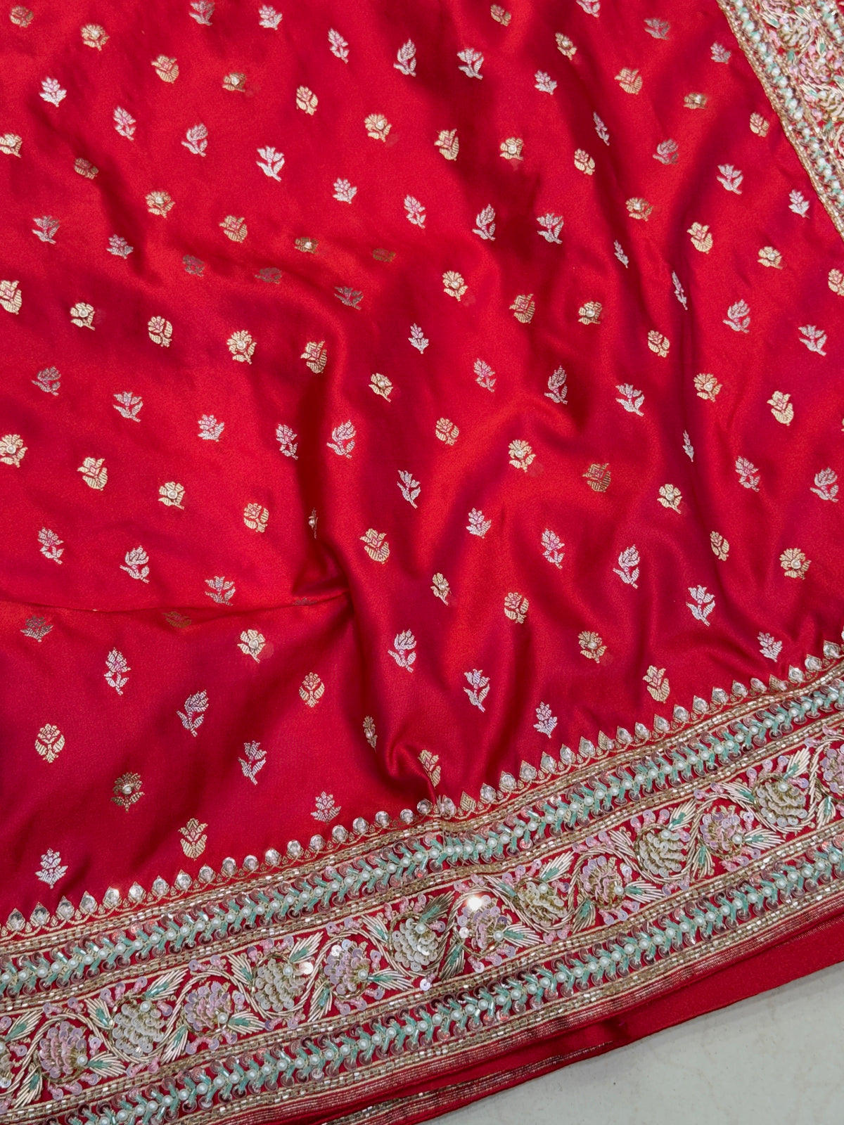 Red Banarasi Silk Sliver Golden Butti Fancy Embroidery Saree