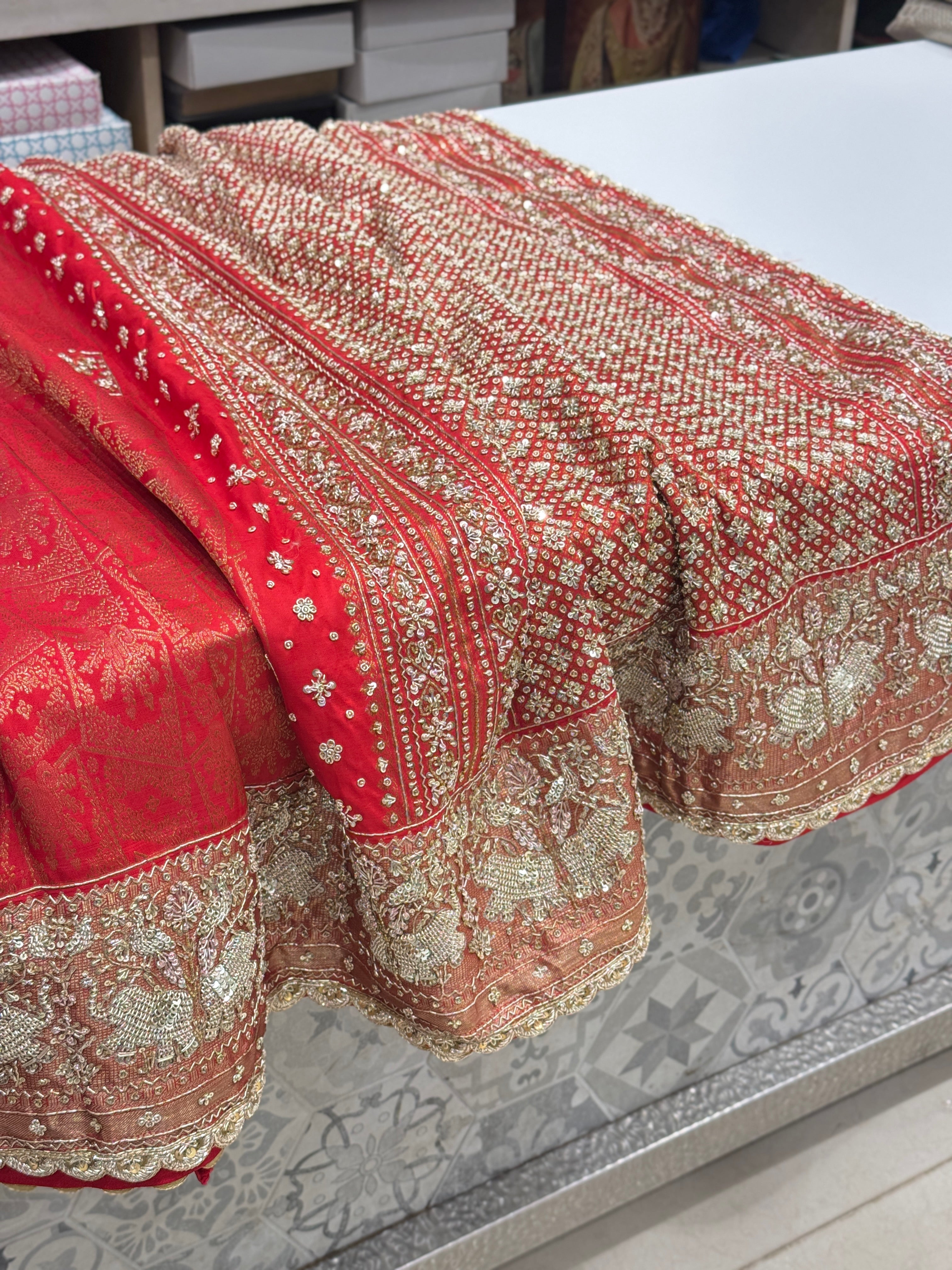 Red Kanjivaram Zardozi Elephant Motif Hand Embroidery Saree