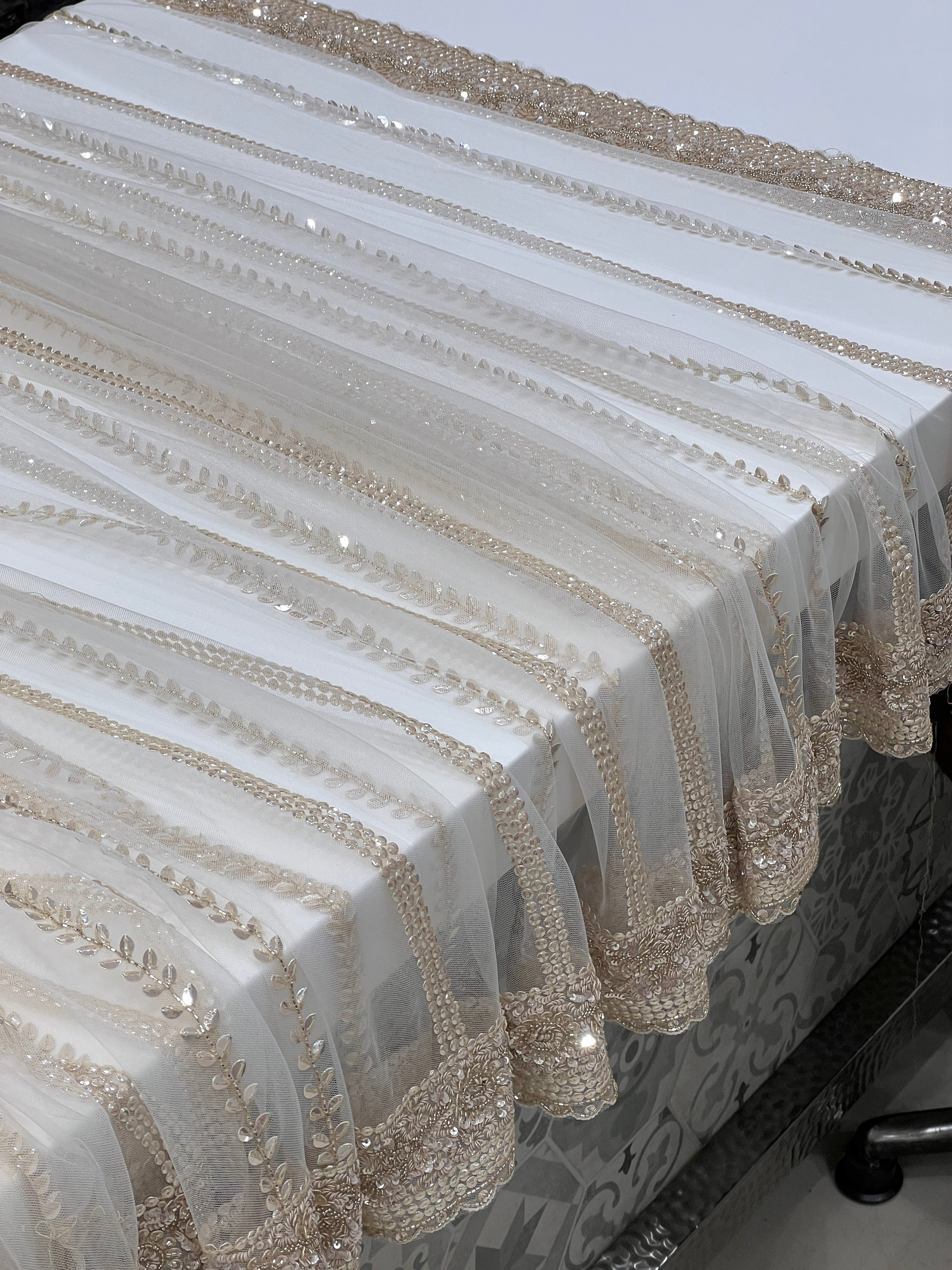 White Sequins Cuddana Net Embroidery Saree