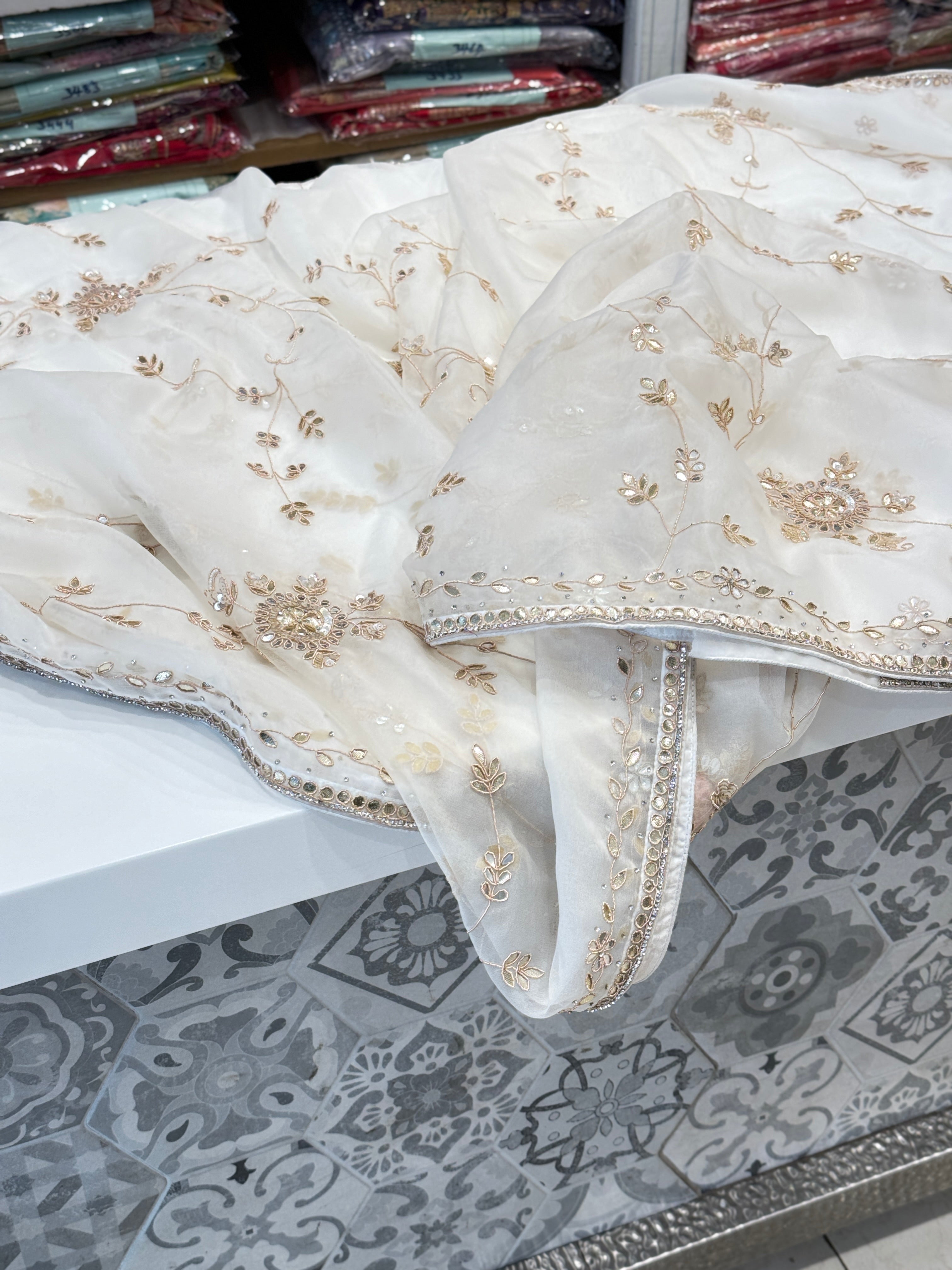 White Organza Alia Bhatt Inspired Embroidery Saree