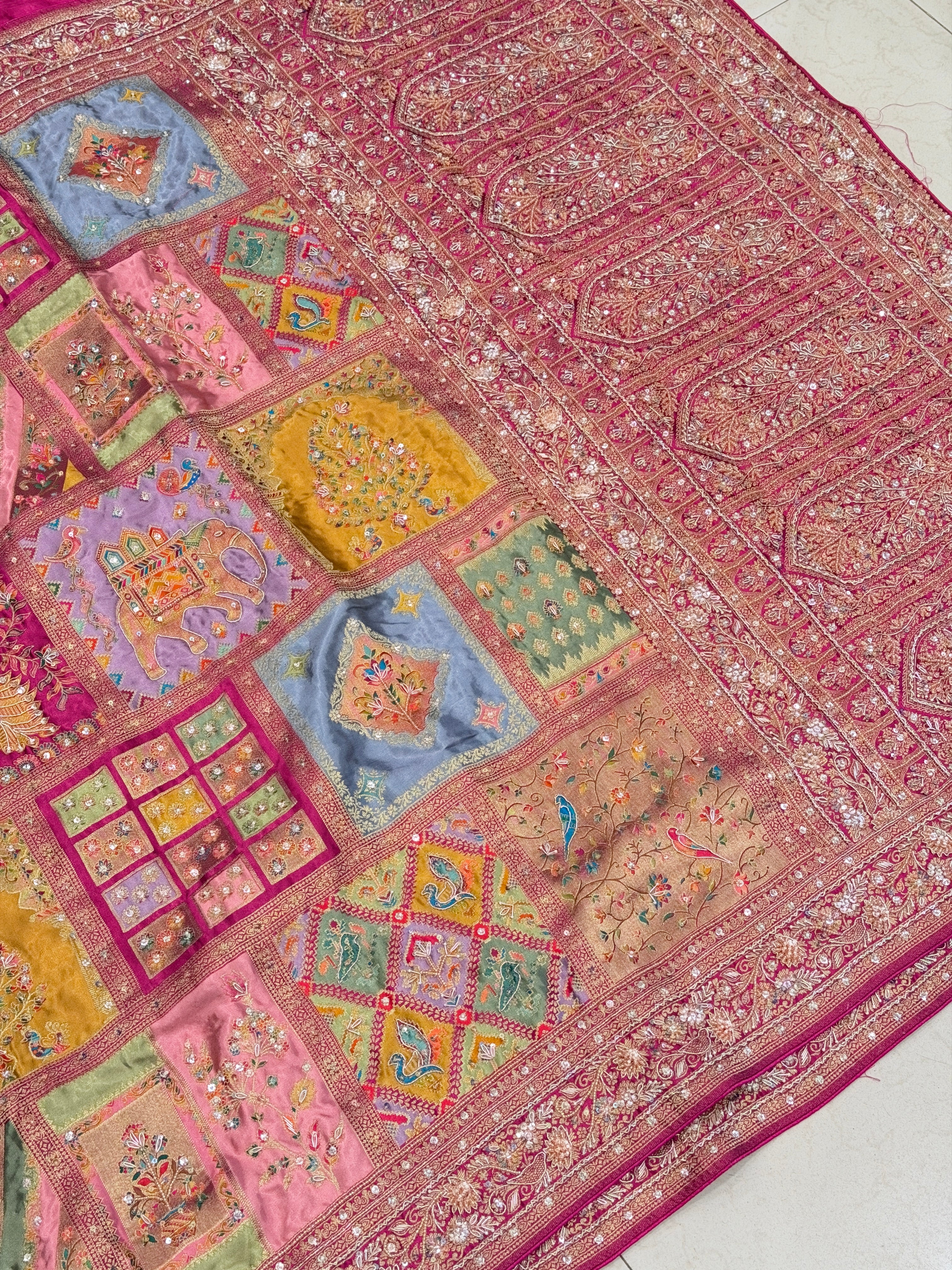 Multi Colour Modal Banarasi Rangkat Moti Sequin Hand Embroidery Saree