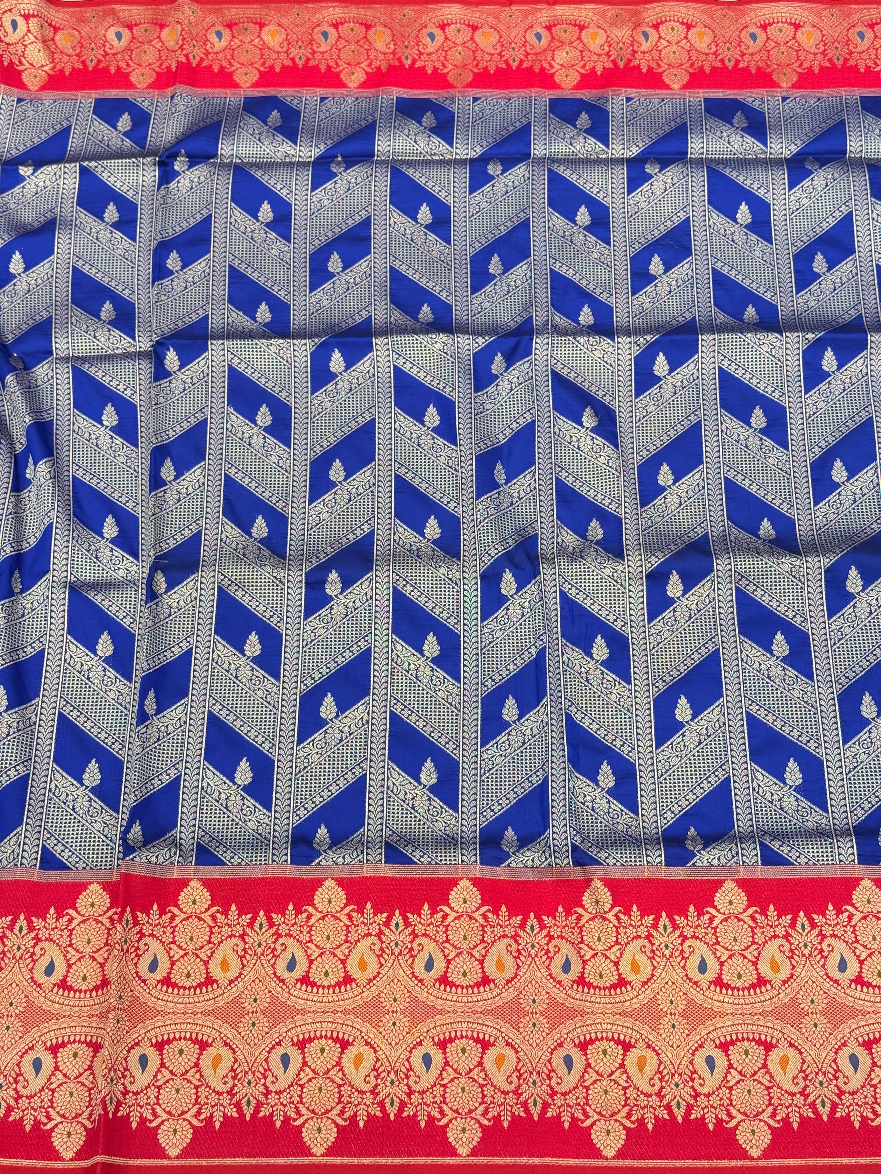 Royal Blue Contemporary Red Border Banarasi Silk Saree
