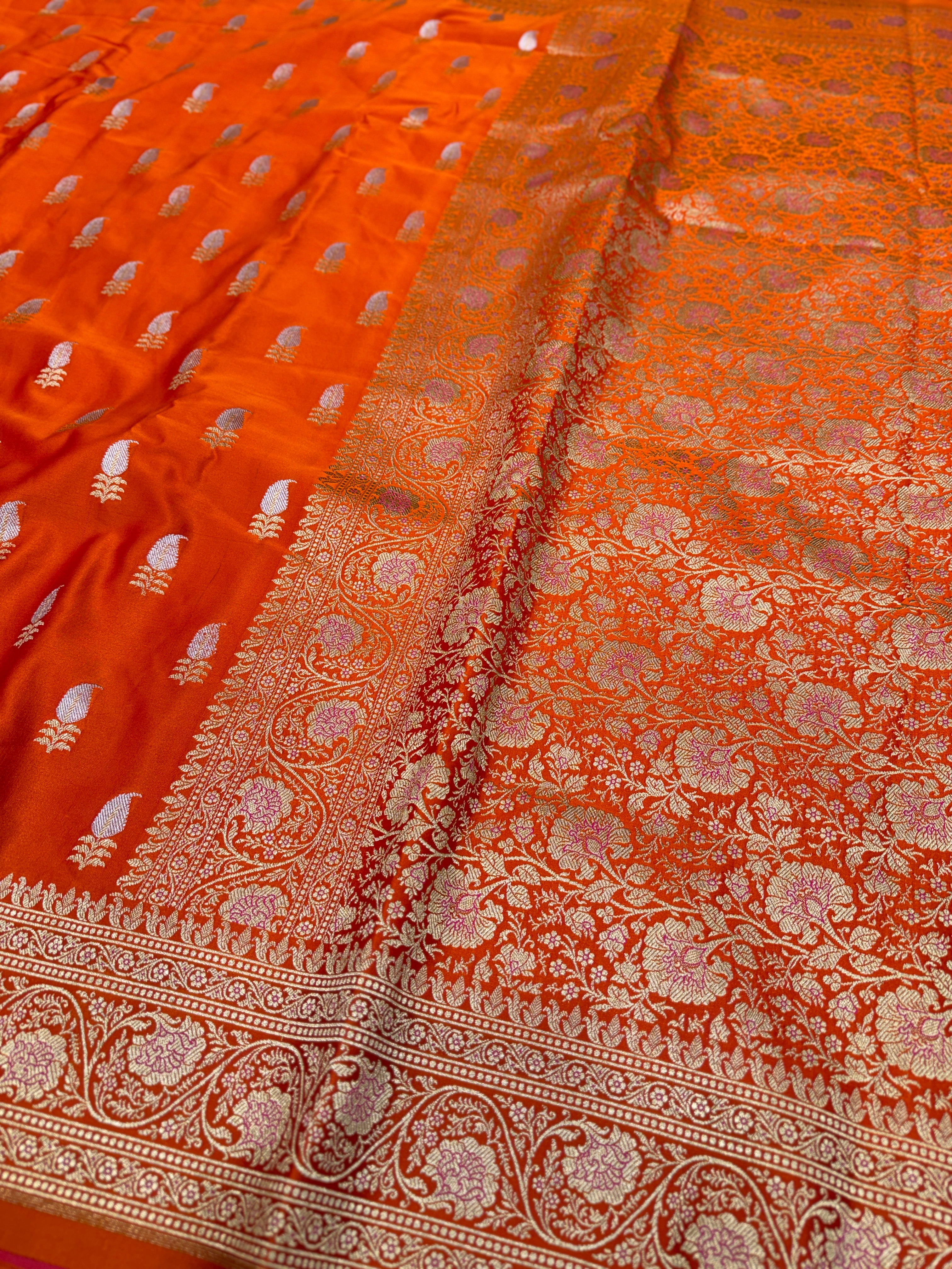 Orange Banarasi Silk Sona Roopa Buttis Saree