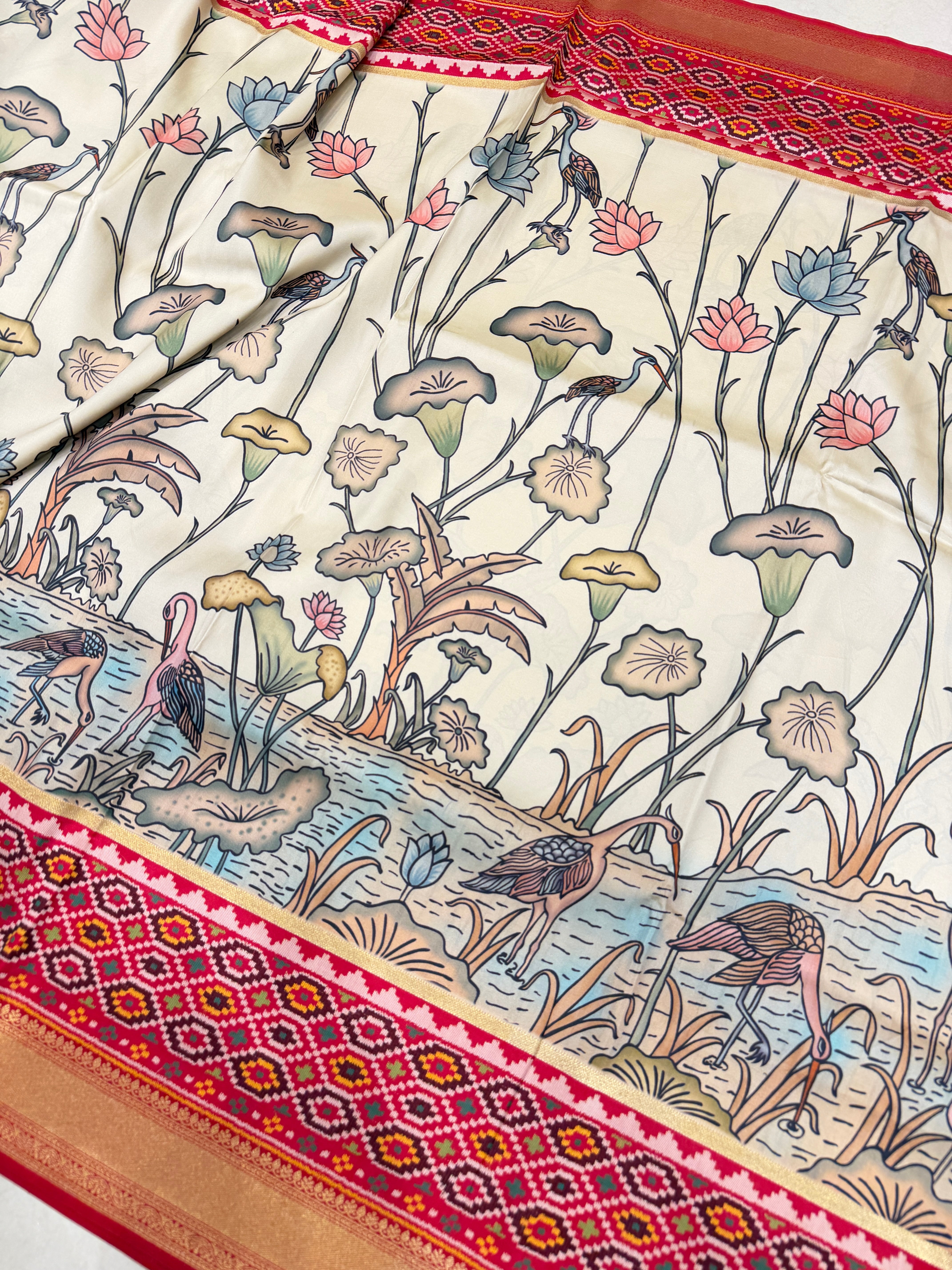 Kalamkari Print Patola Weaved Soft Silk Saree