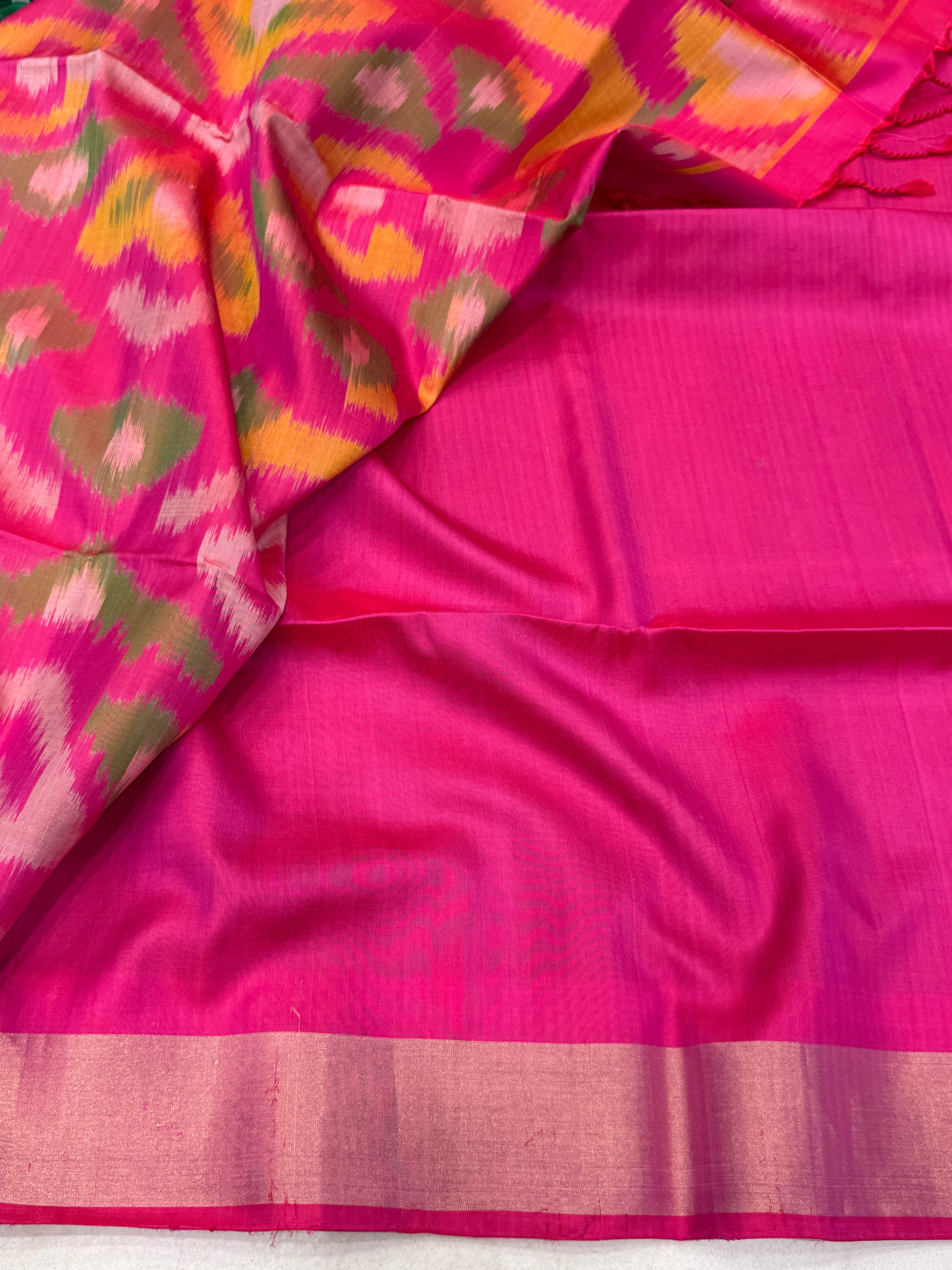 Bottle Green Rani Pochampally Ikat Patola Saree