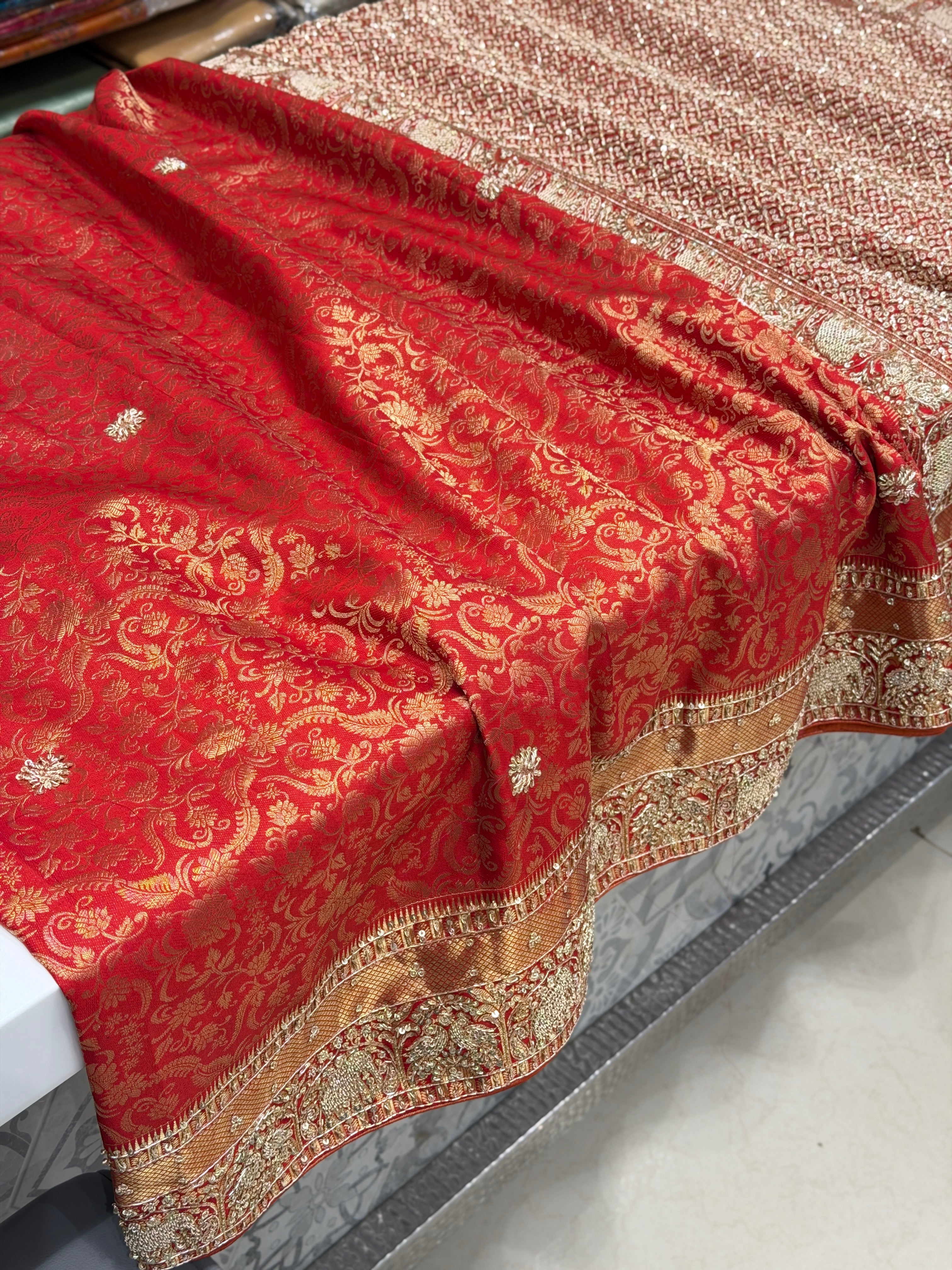 Red Pure Silk Kanjivaram Zardosi Elephant Motif Hand Embroidery Saree
