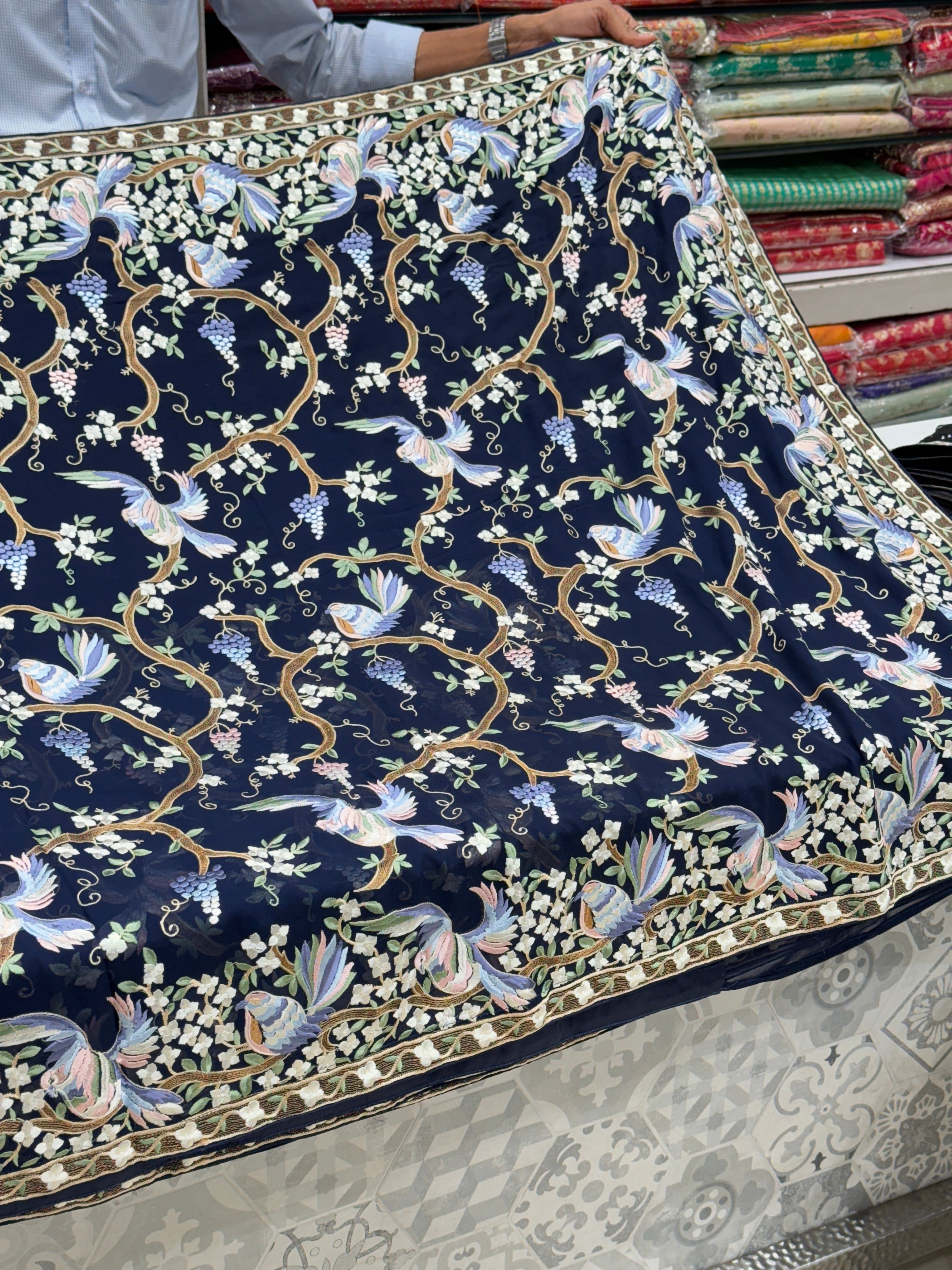 Blue Georgette Chakla Chakli Parsi Gara Saree