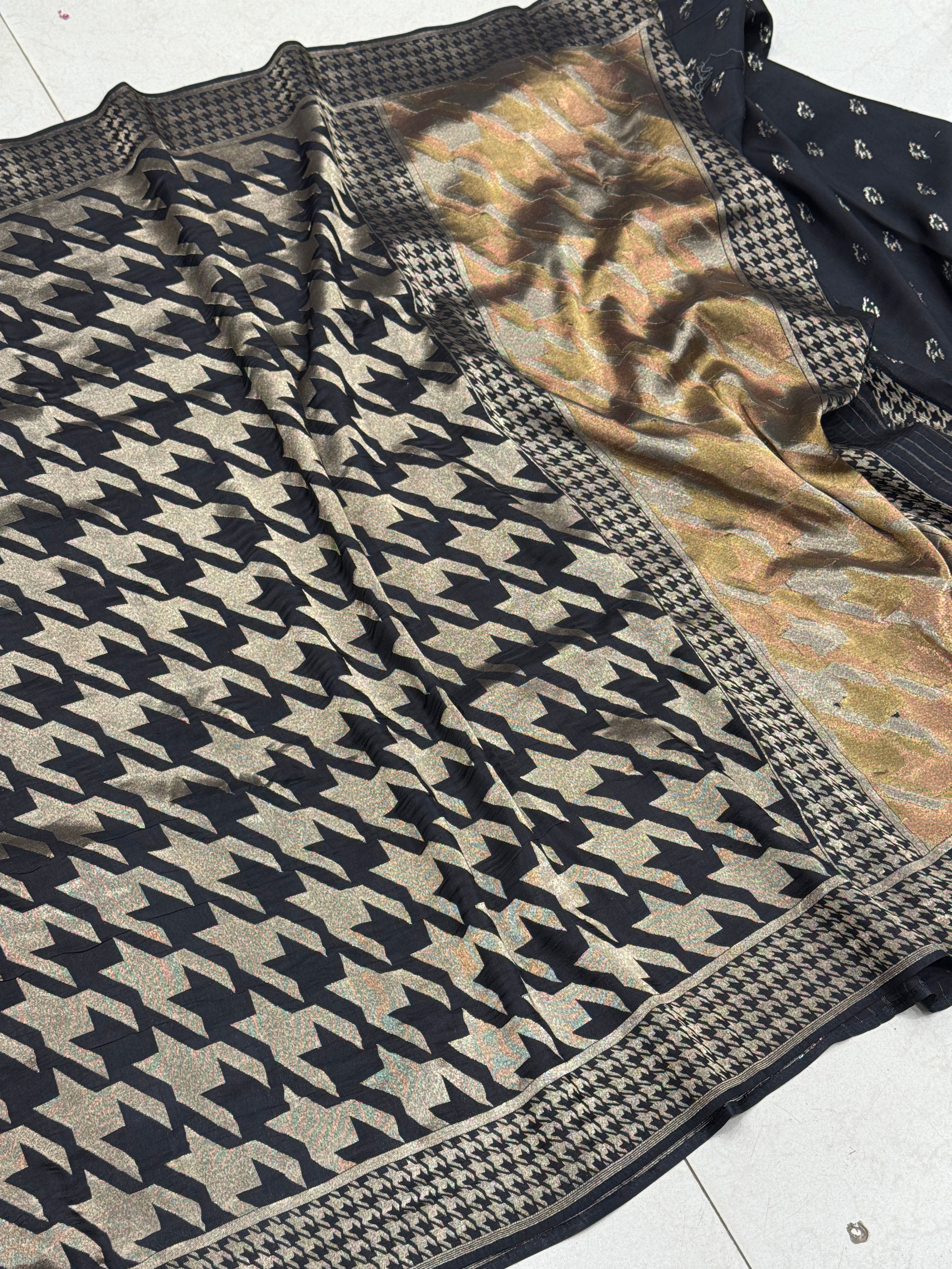 Black Contemporary Banarasi Munga Silk Saree