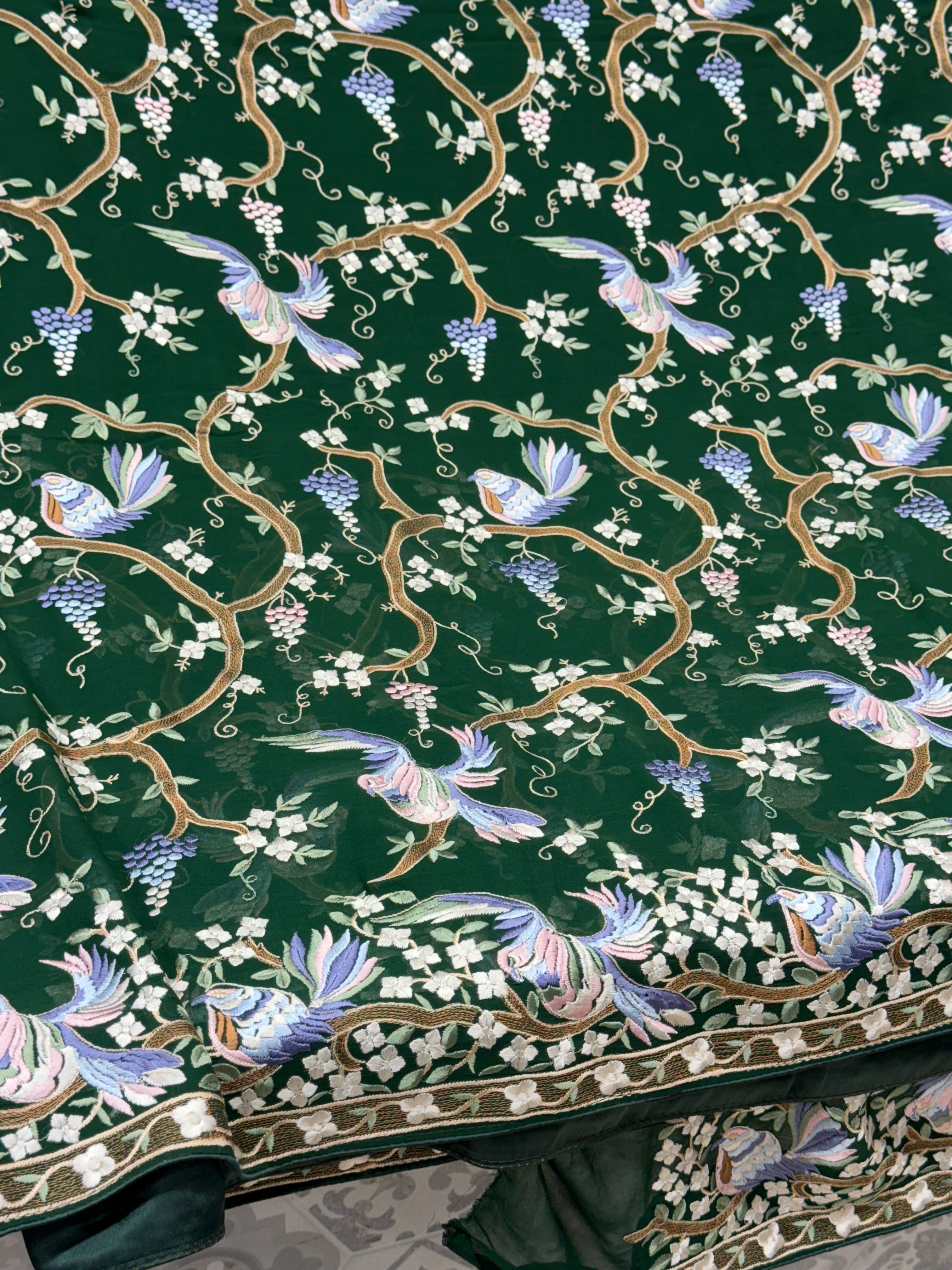 Bottle Green Chakla Chakli Embroidery Parsi Gara Saree