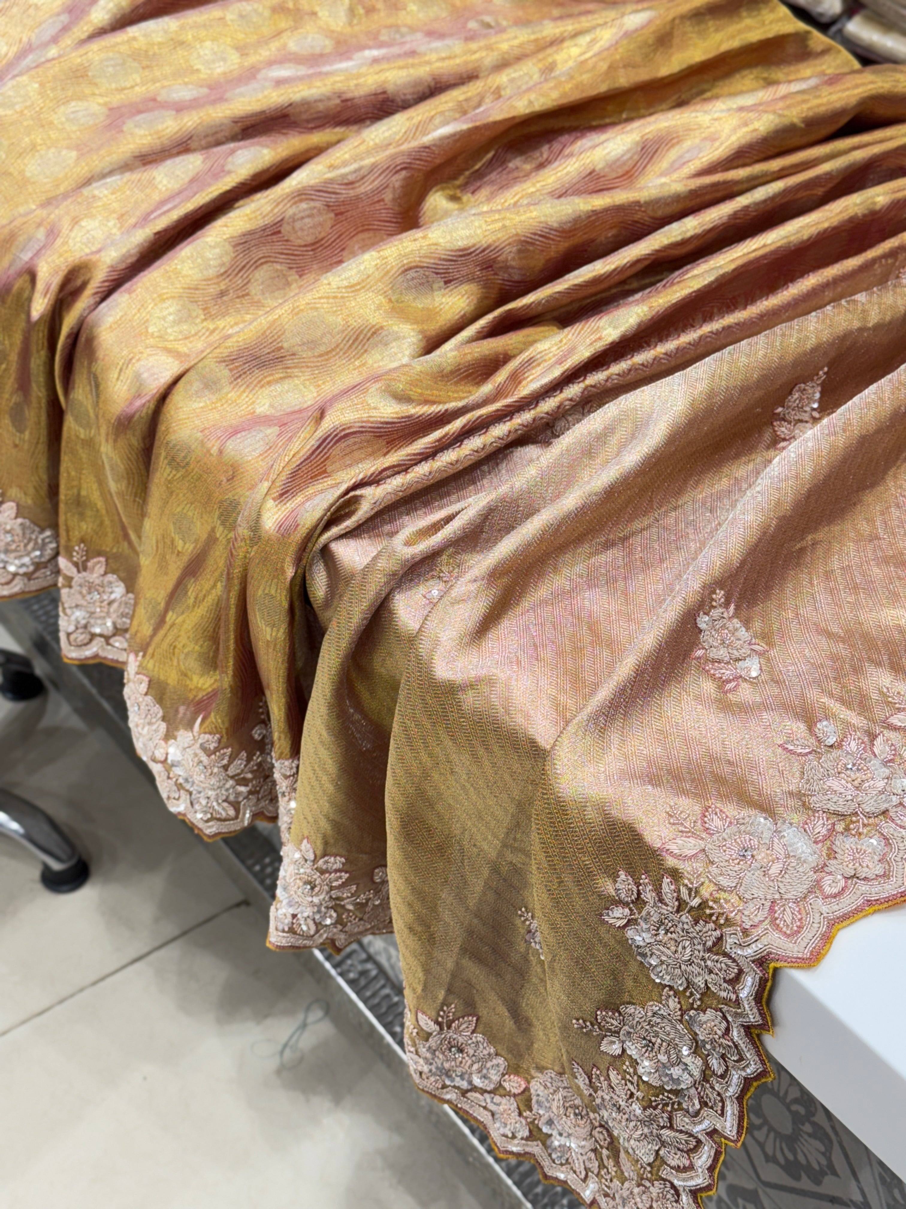 Rust Kanjivaram Hand Embroidery Saree