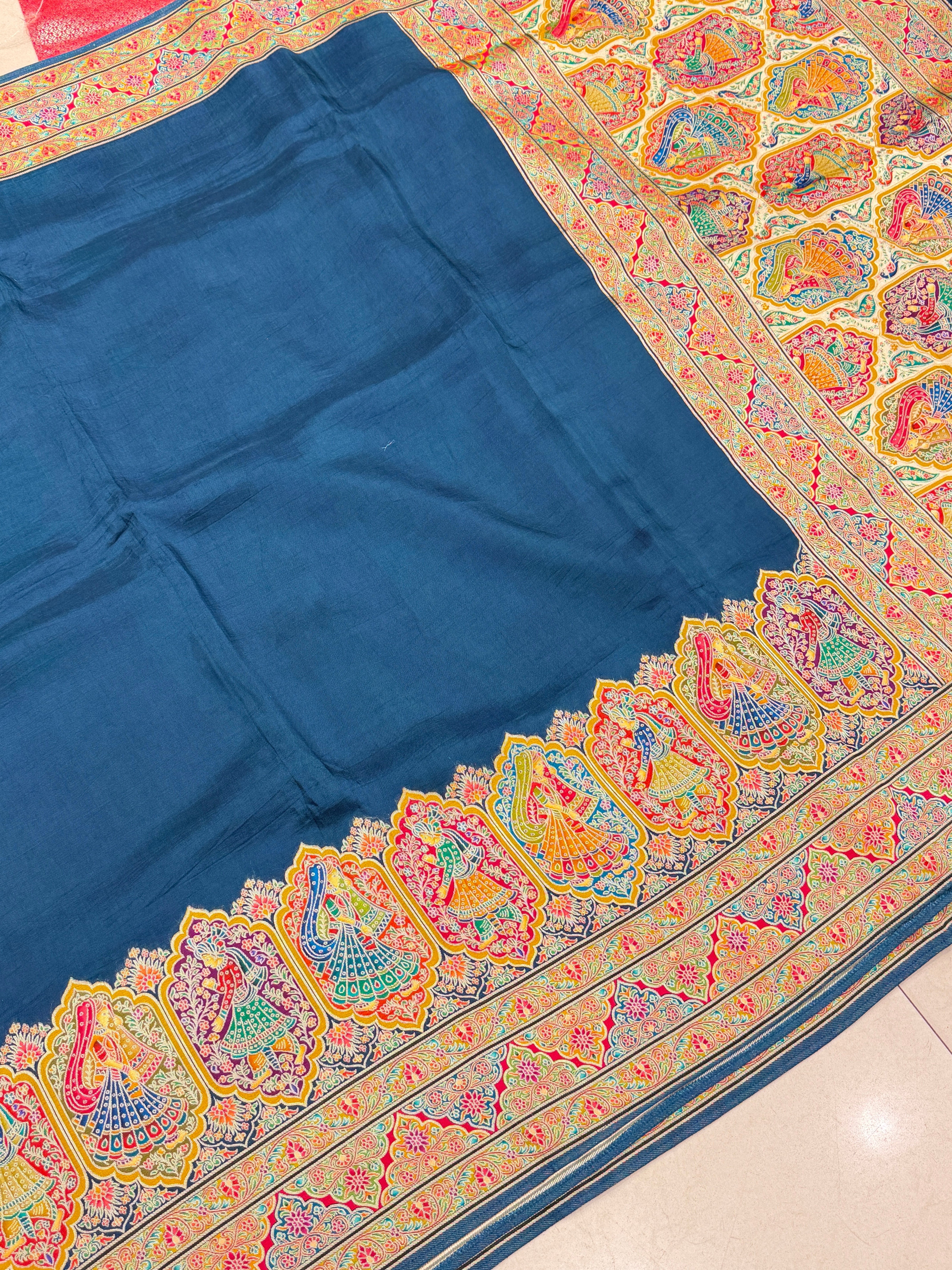 Blue Gala Weaved Pashmina Style Multi Colour Saree