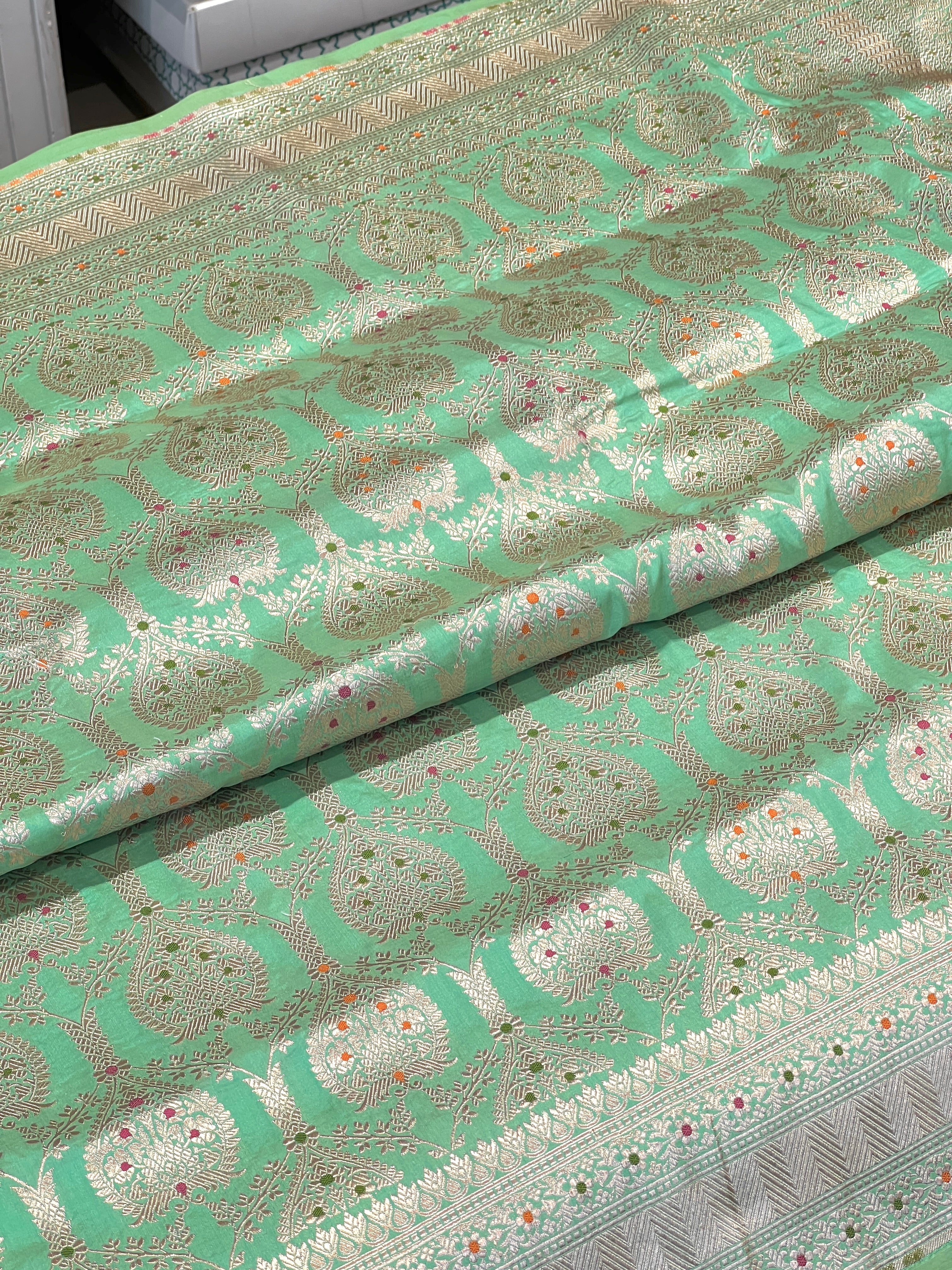 Pista Green Meenakari Banarasi Katan Silk handloom Saree