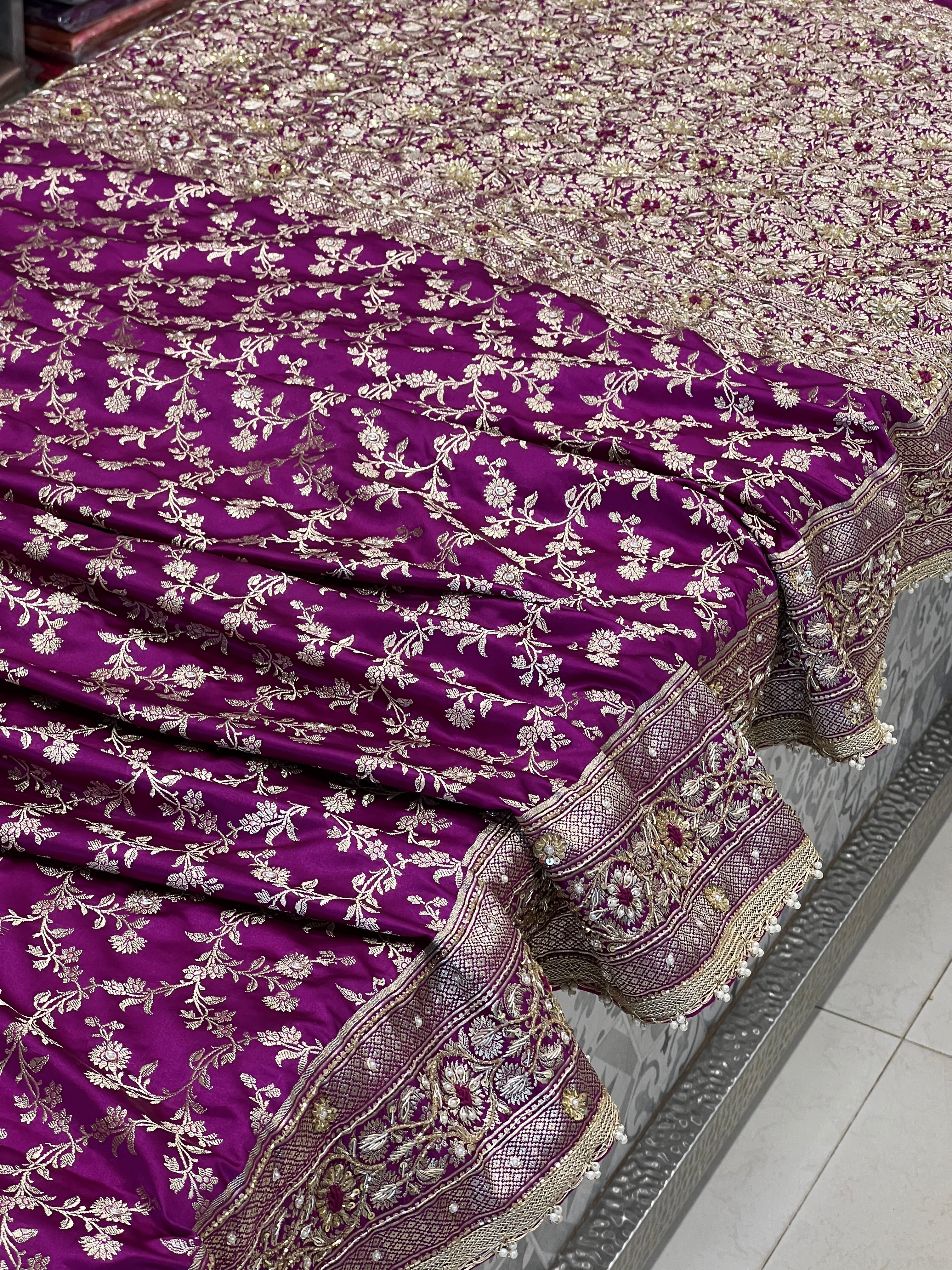 Violet Banarasi Jaal Resham Hand Embroidery Saree