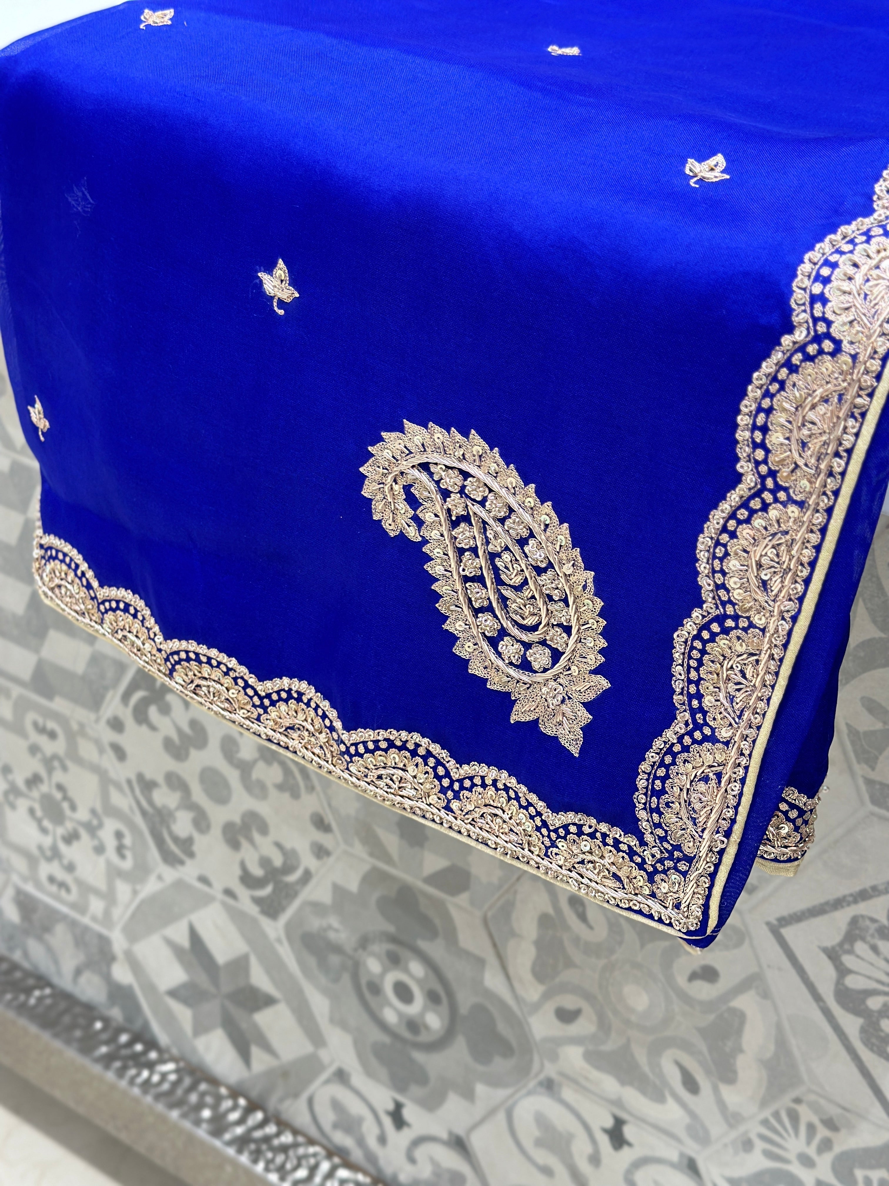 Blue Pure Organza Zardosi Saree