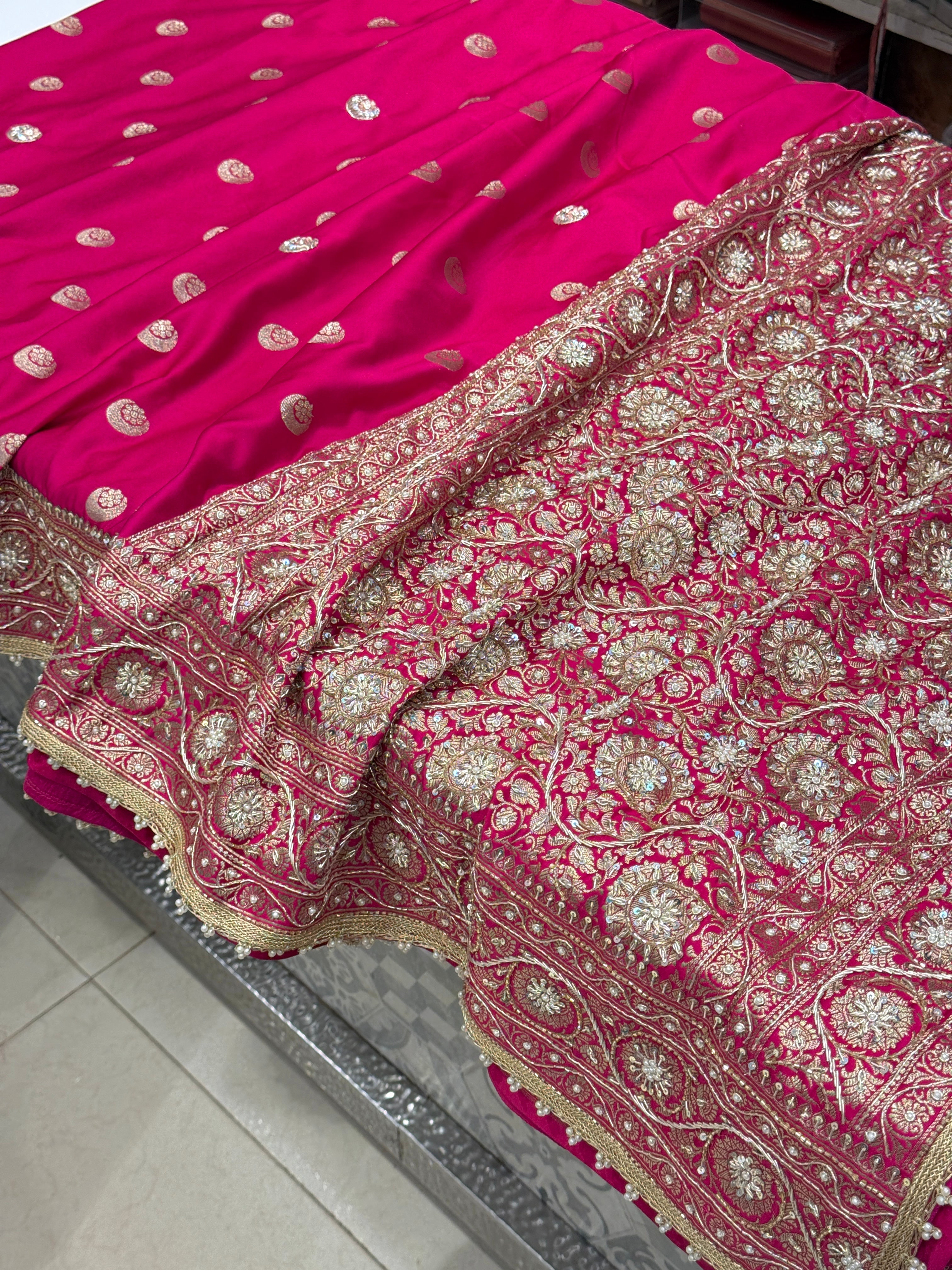 Rani Banarasi Chand Buttis Zardosi Hand Embroidery Saree