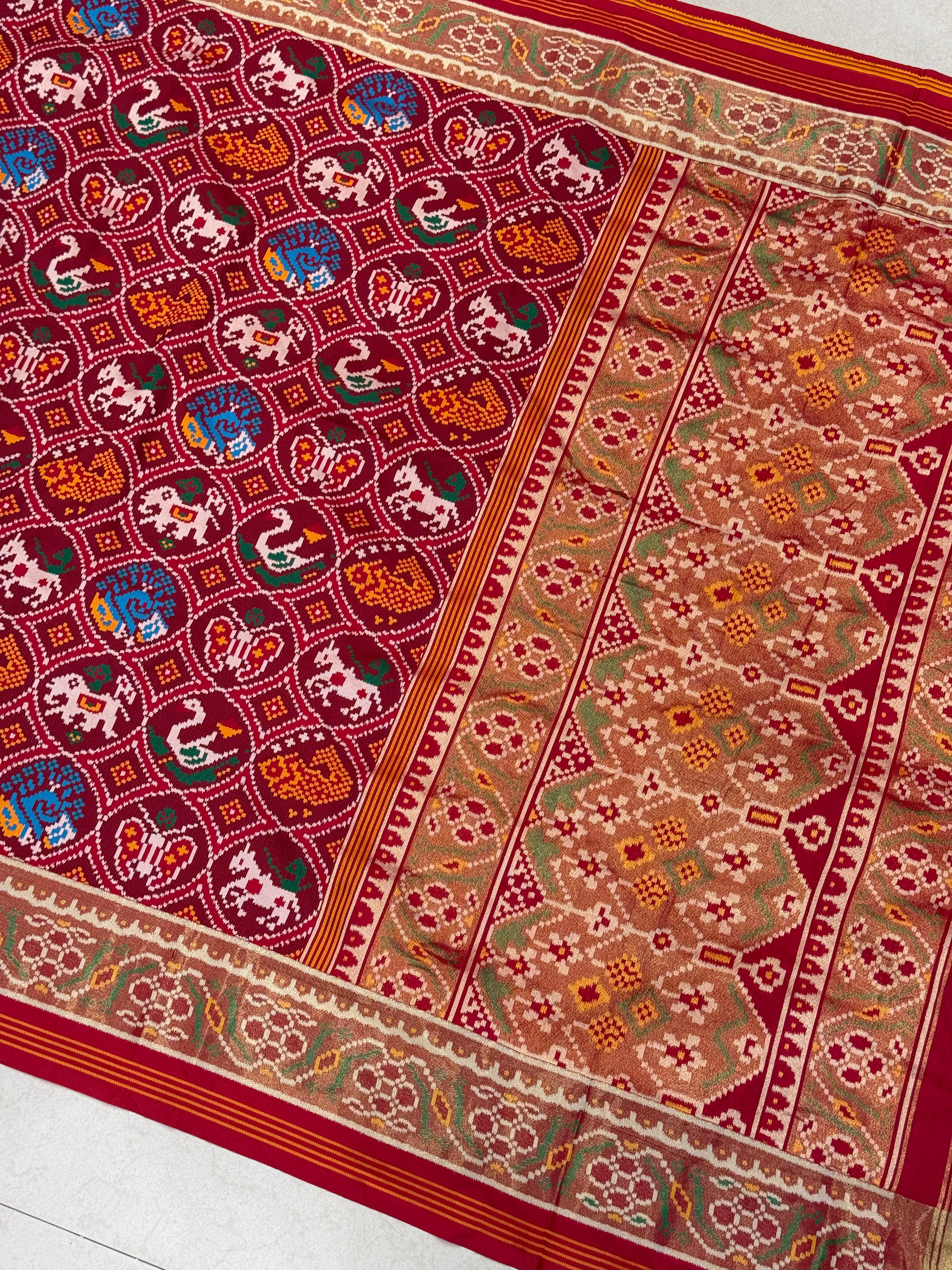 Red Navratan Chowk Semi Silk Weaved Patan Patola Saree