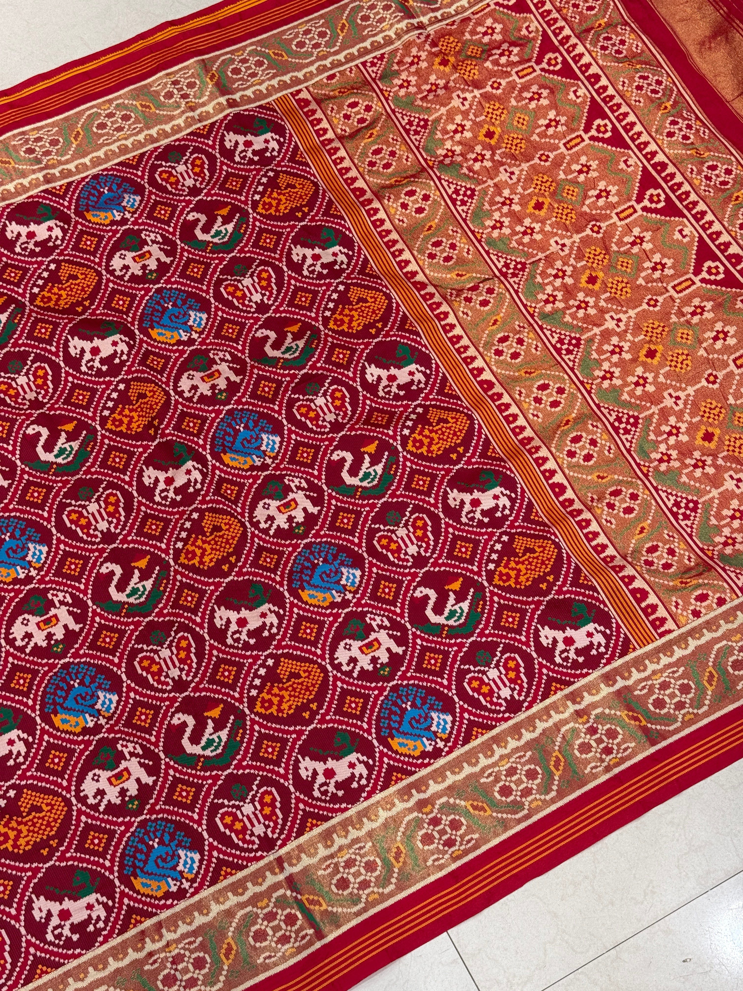 Red Navratan Chowk Semi Silk Weaved Patan Patola Saree