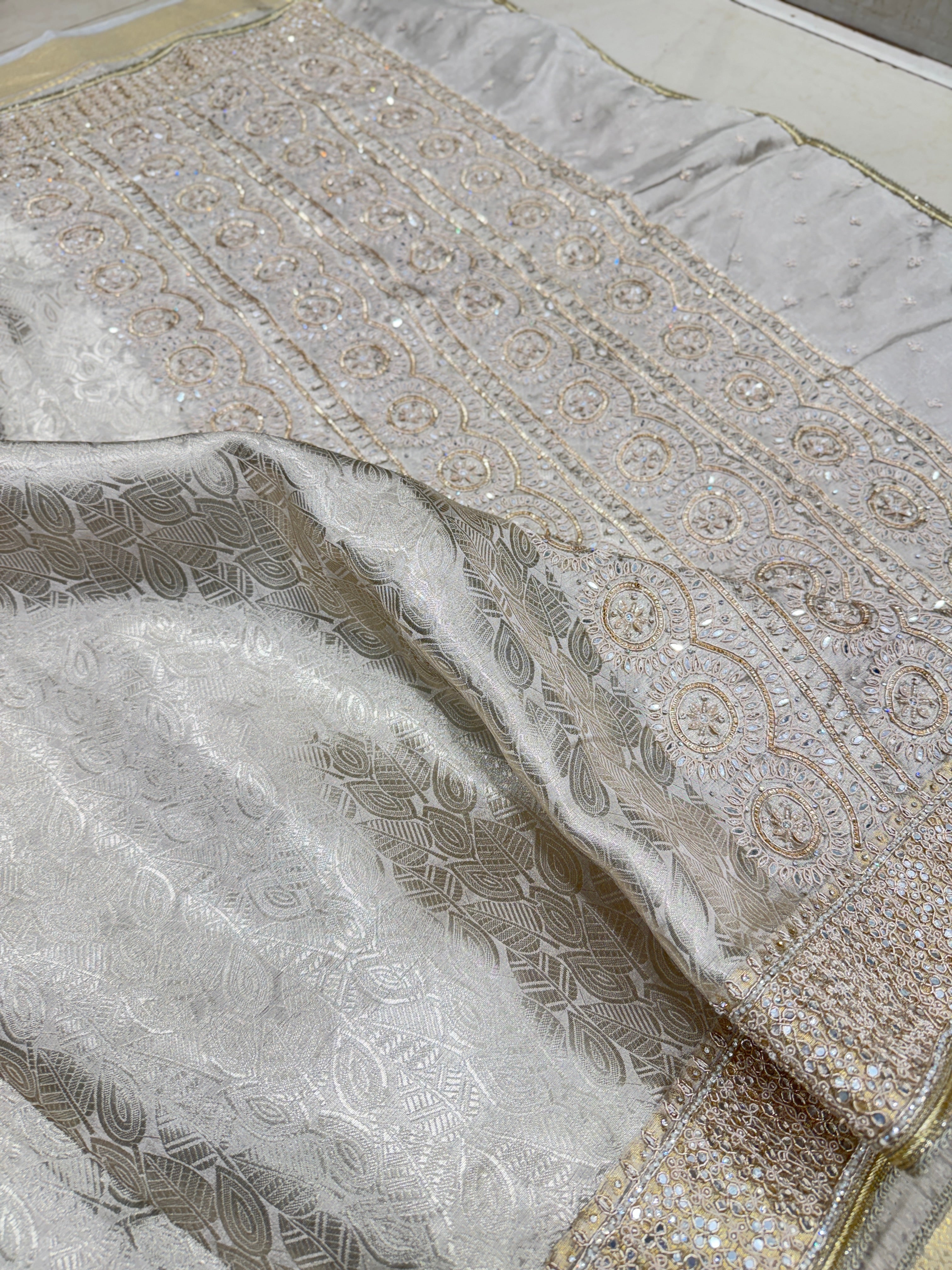 Silver Tissue Kanjivaram Contemporary Hand Embroidery Saree