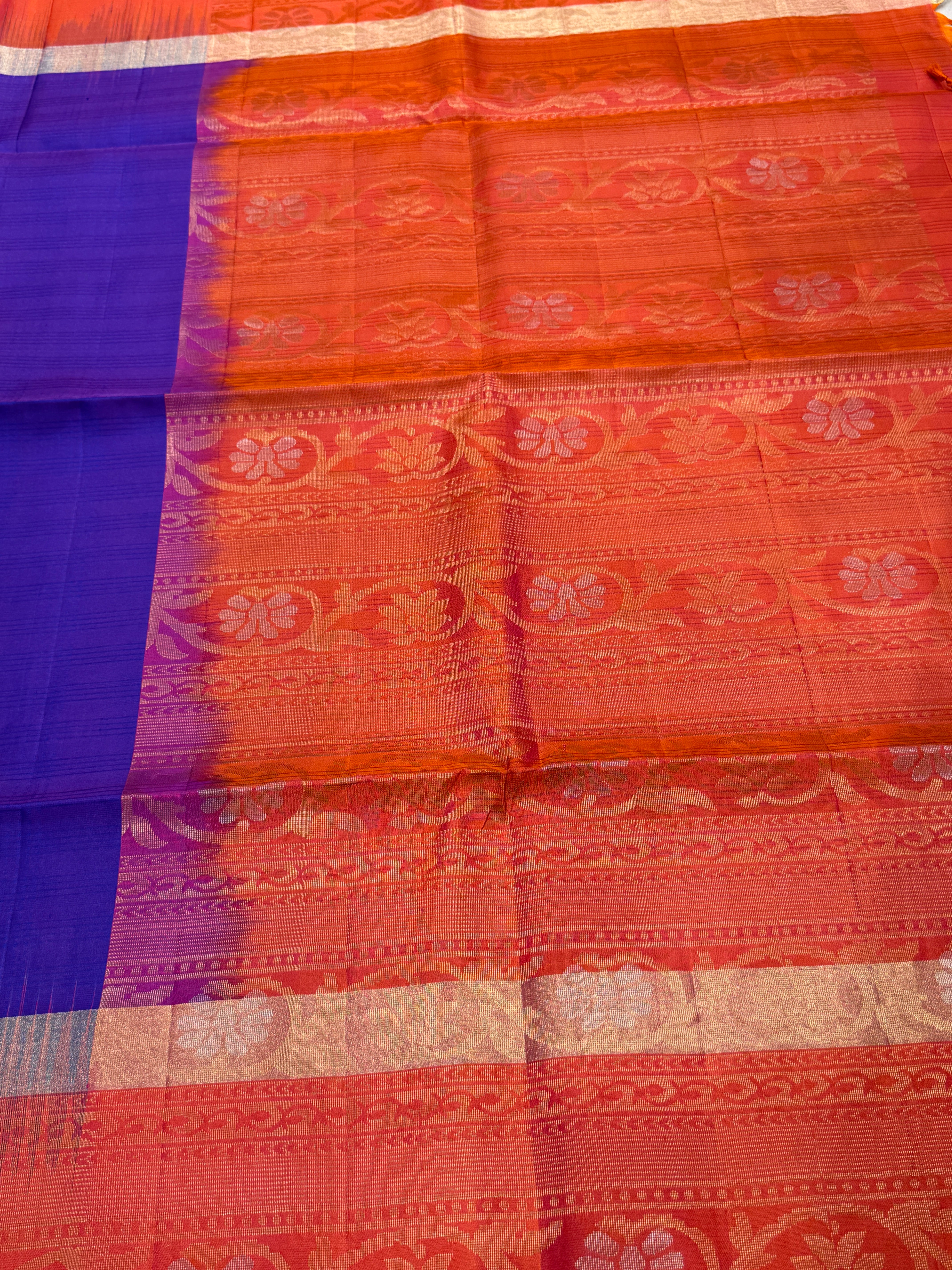 Purple Orange Small Buttis Handloom Kanchipuram Pure Silk Saree