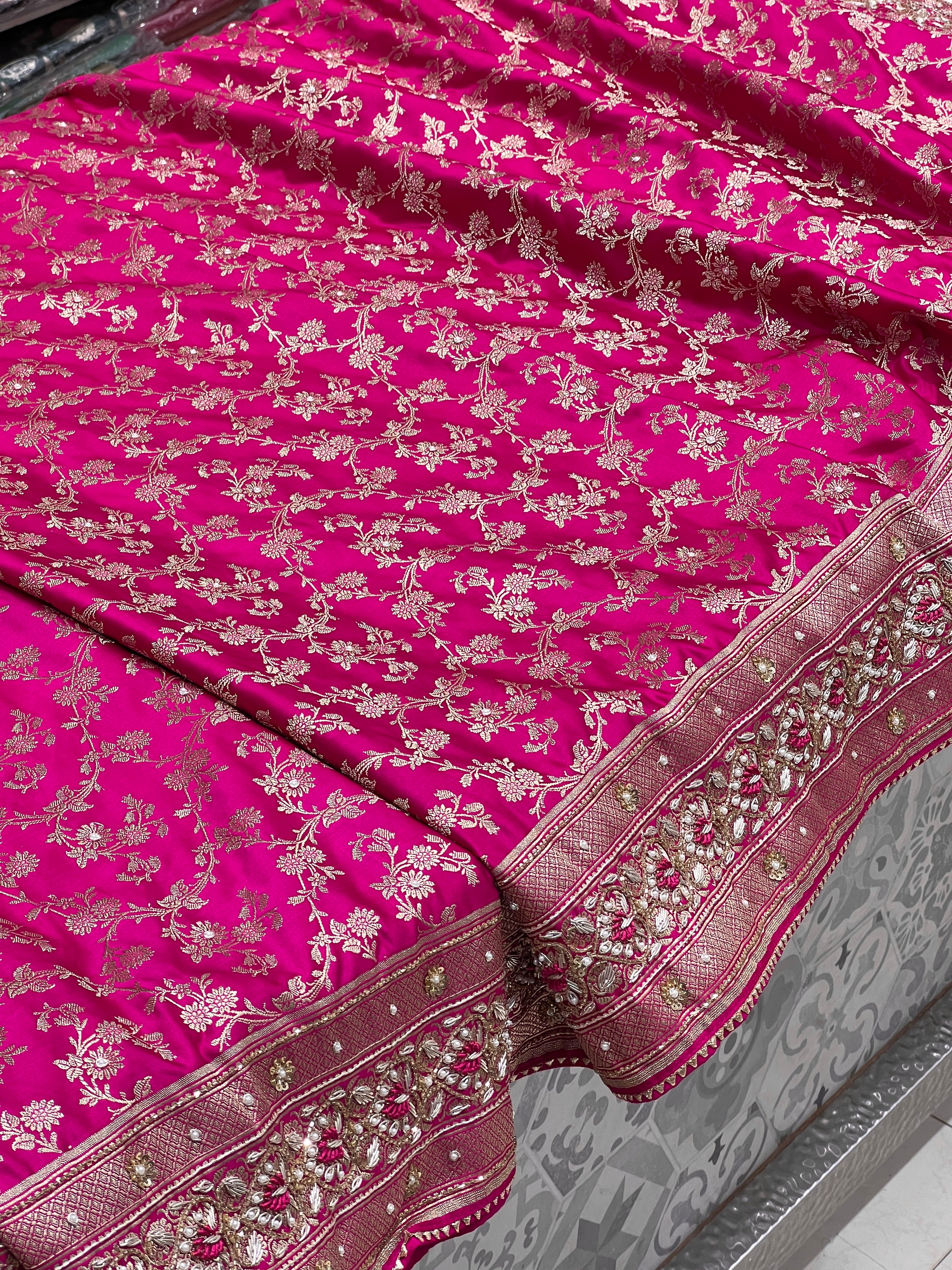 Rani Banarasi Silk Resham Embroidery Saree