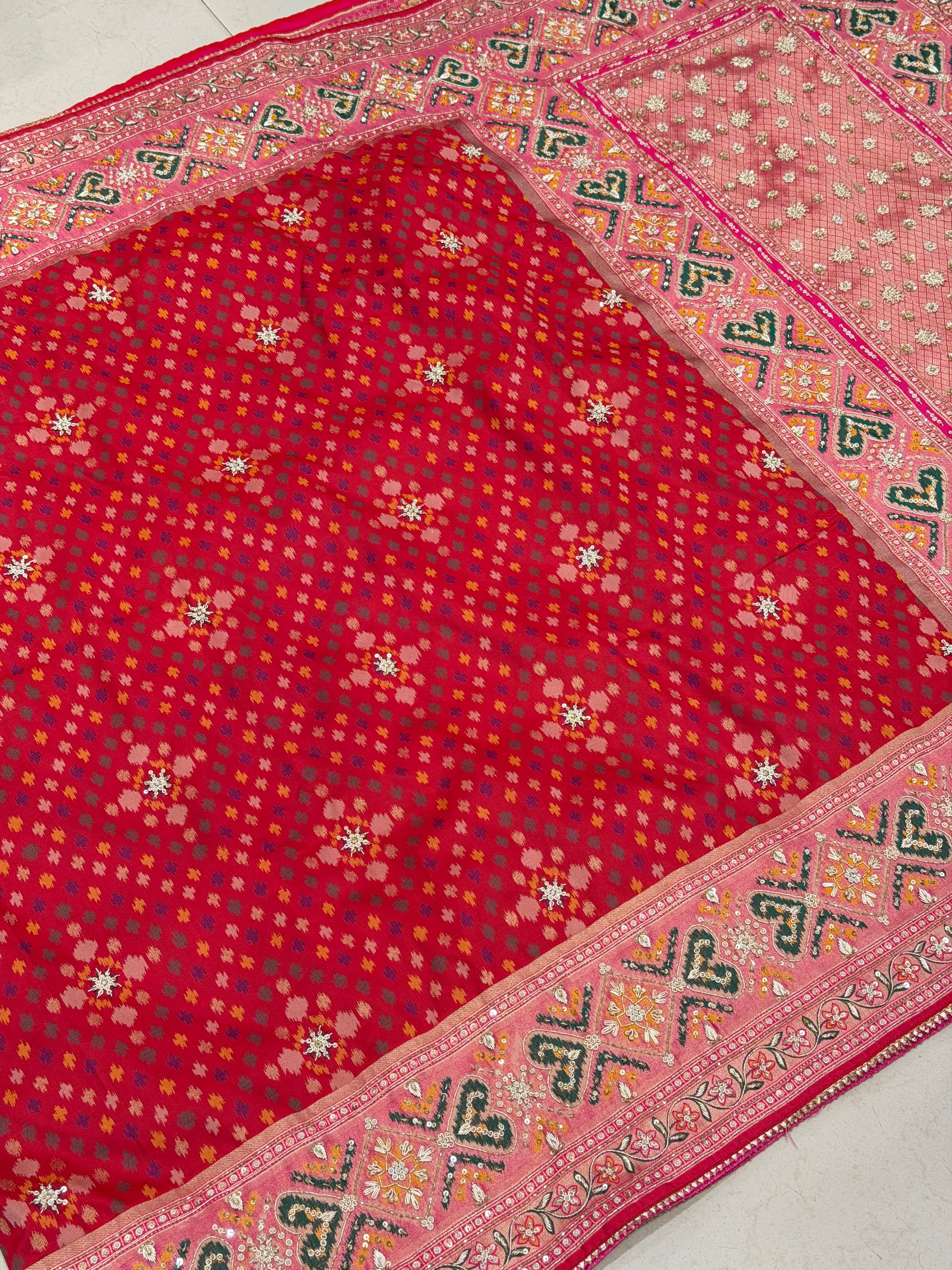 Red Patola Zardosi Hand Embroidery Saree