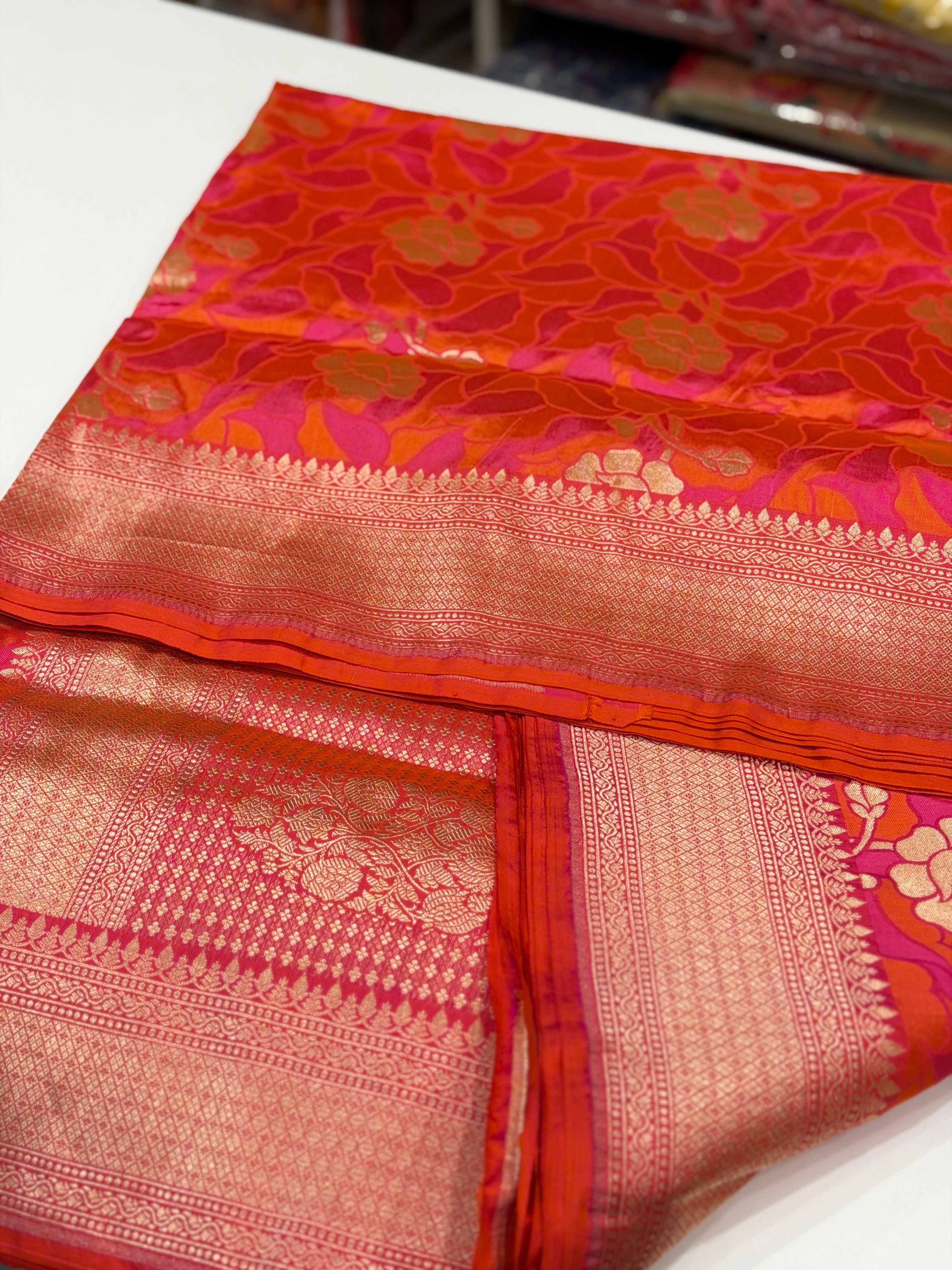 Rust Orange Rani Contemporary Banarasi Katan Silk Handloom Saree